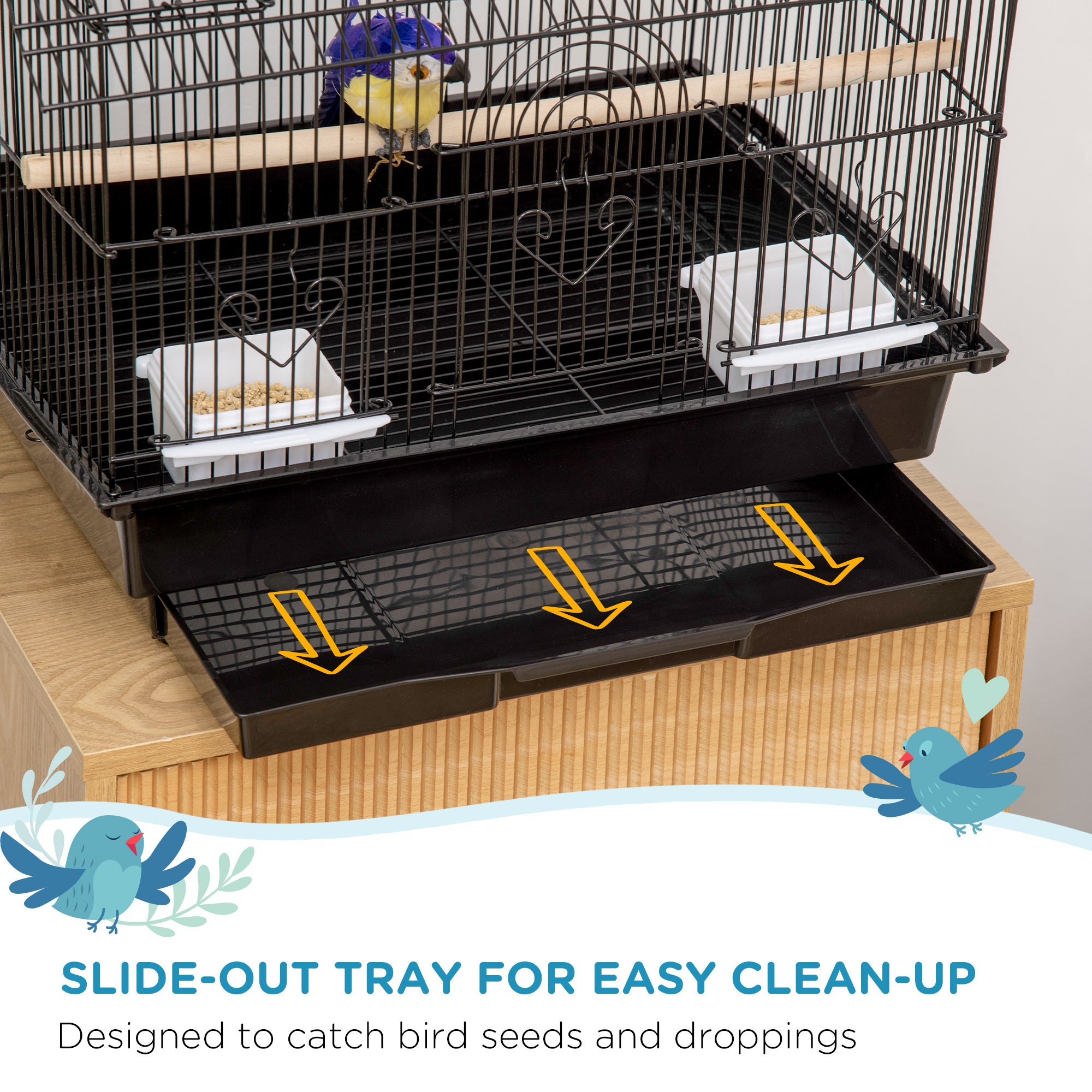 25" Bird Cage for Finches, Canaries, Budgies, Indoor Parrot Cage with Perch, Swing, Food Container, Slide-out Tray, Handle, Black