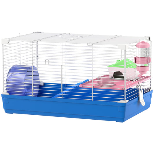 18.5" Hamster Cage with Exercise Wheel and Water Bottle Dish, Rat House and Habitats 2 Storey Design, Blue