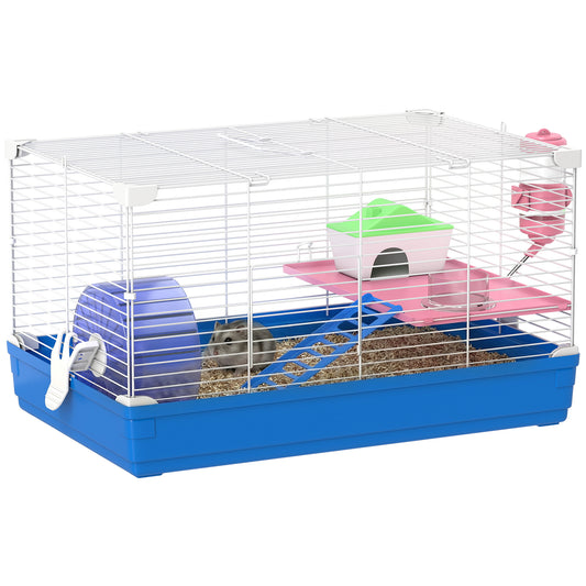 18.5" Hamster Cage with Exercise Wheel and Water Bottle Dish, Rat House and Habitats 2 Storey Design, Blue
