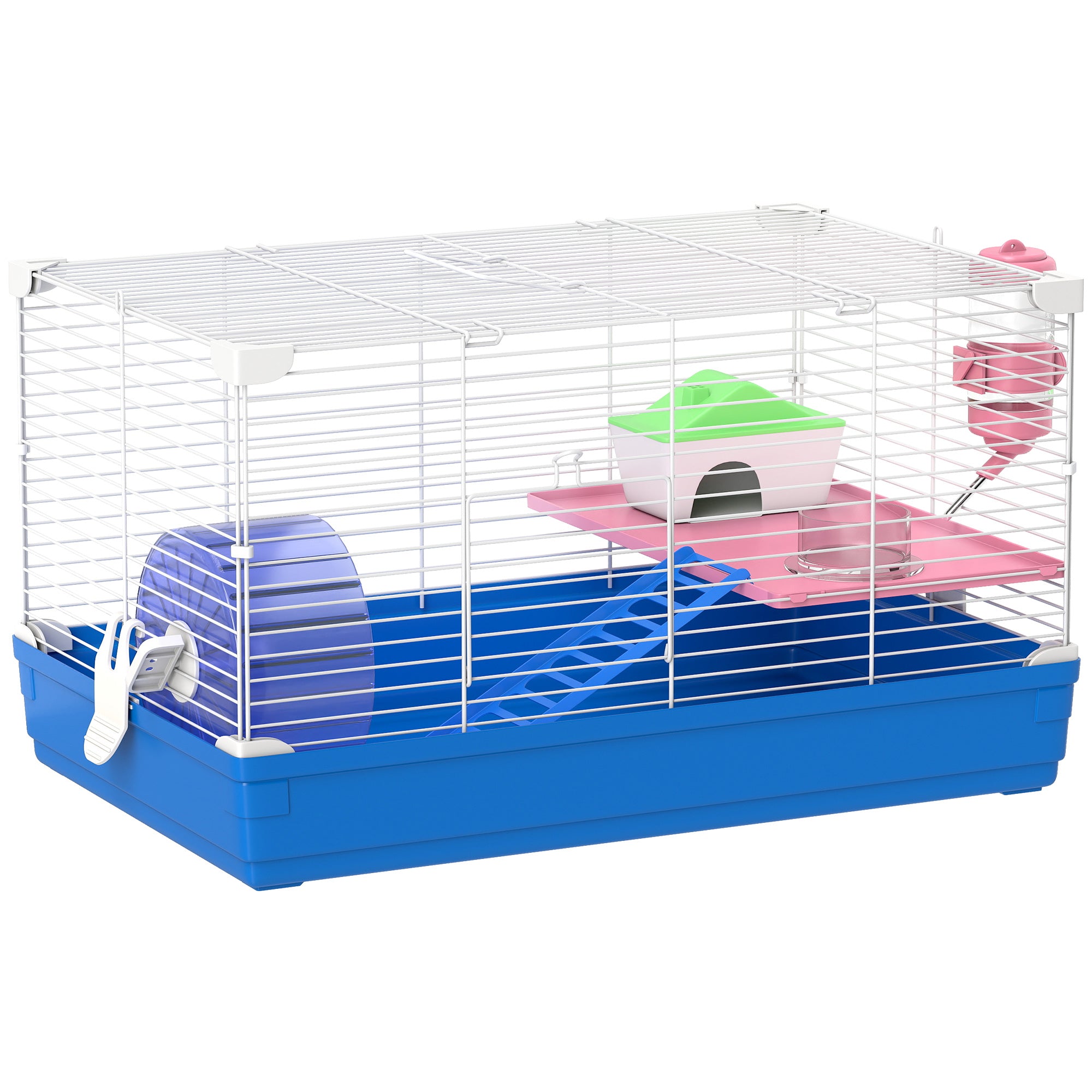 18.5" Hamster Cage with Exercise Wheel and Water Bottle Dish, Rat House and Habitats 2 Storey Design, Blue