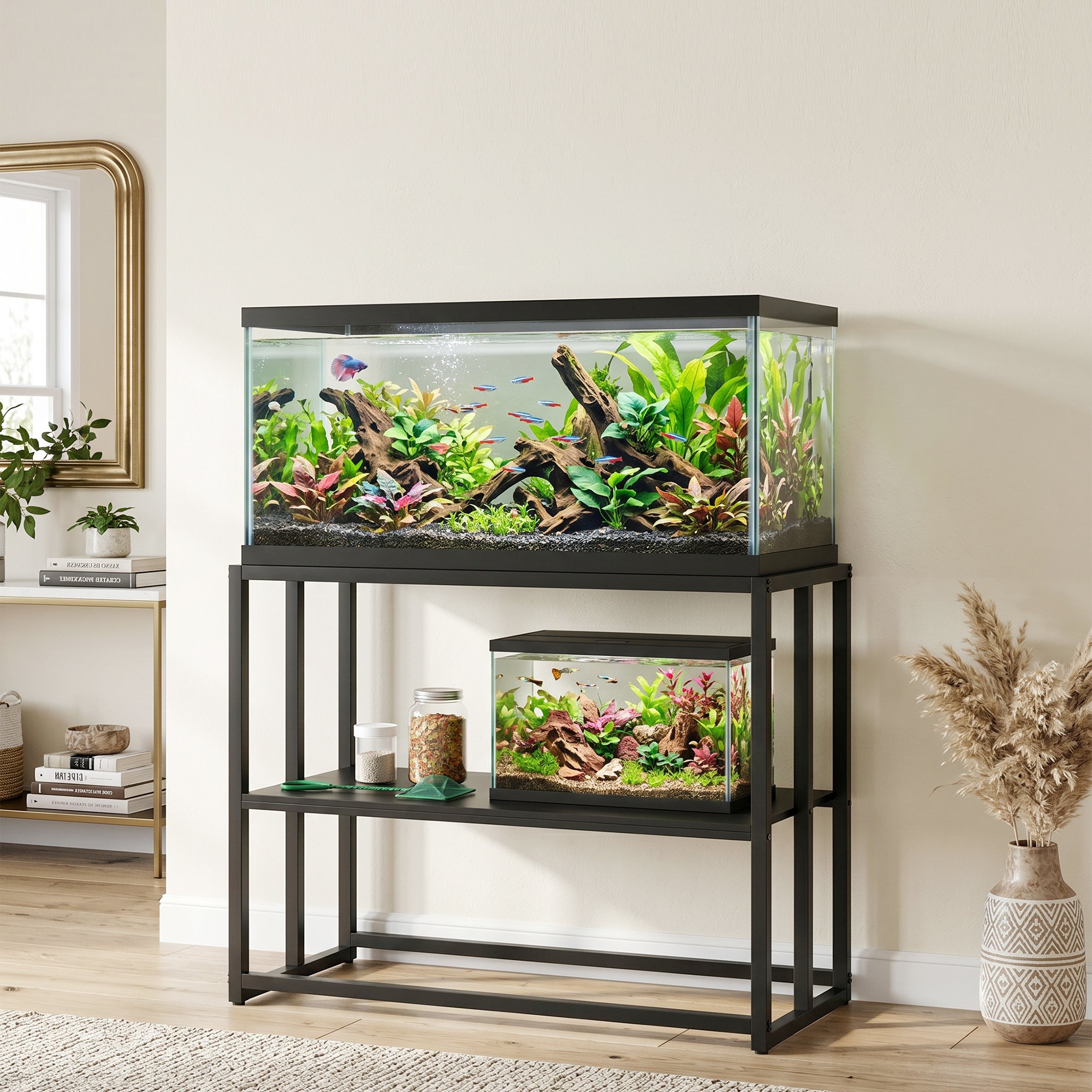 40 Gallon Fish Tank Stand, Heavy Duty Aquarium Stand with Storage Shelf, Adjustable Feet, for Home Office, 36.6" L x 18.5" W x 29.9" H, Black