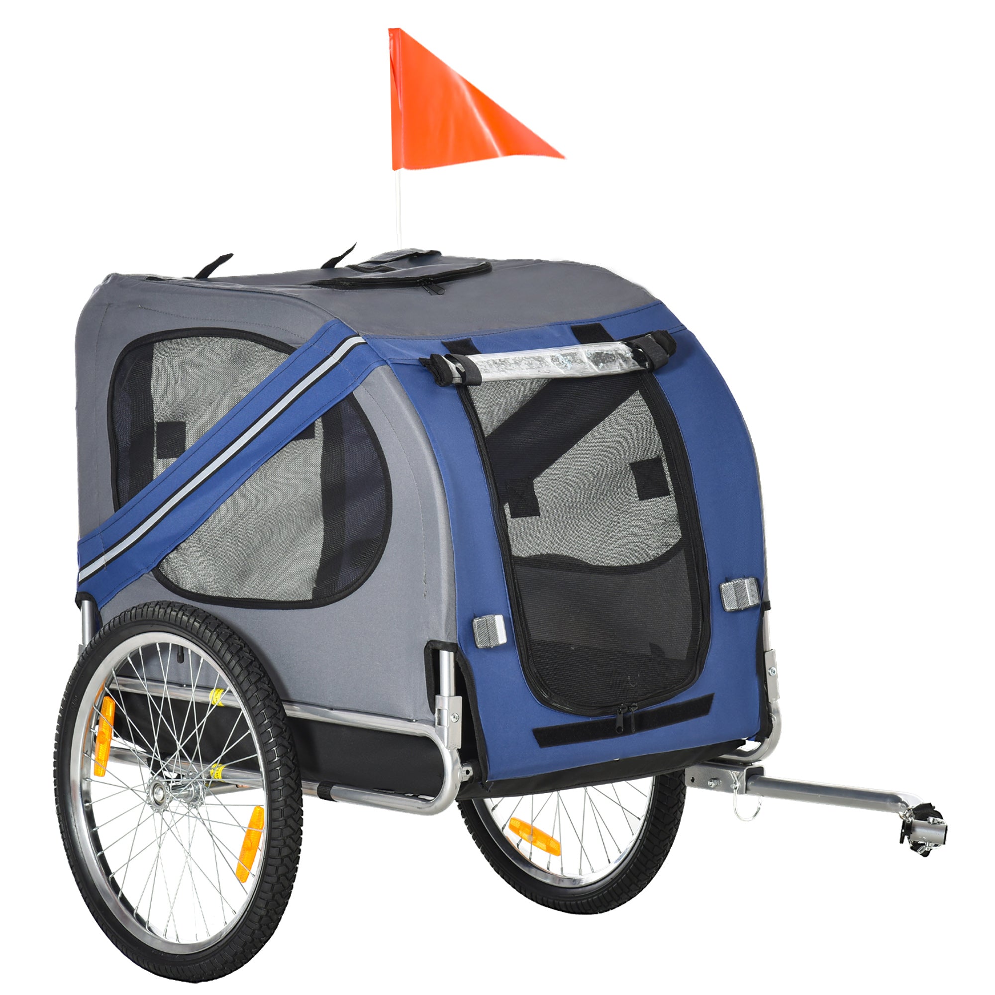 Dog Bike Trailer Pet Cart Bicycle Wagon Cargo Carrier Attachment for Travel with 3 Entrances Large Wheels for Off-Road & Mesh Screen, Blue