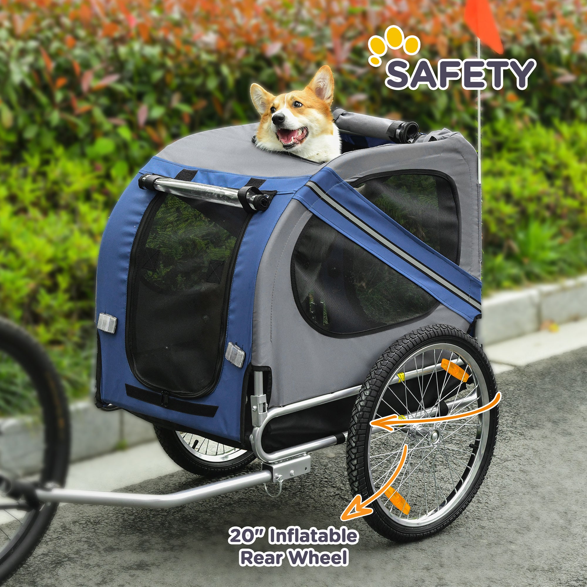 Dog Bike Trailer Pet Cart Bicycle Wagon Cargo Carrier Attachment for Travel with 3 Entrances Large Wheels for Off-Road & Mesh Screen, Blue