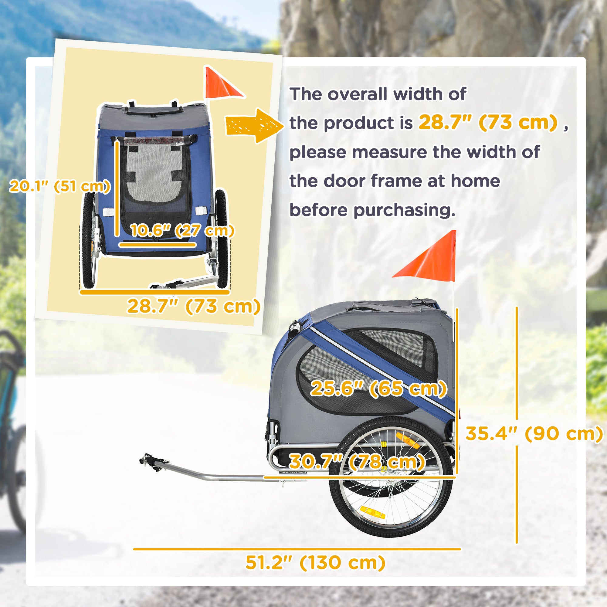 Dog Bike Trailer Pet Cart Bicycle Wagon Cargo Carrier Attachment for Travel with 3 Entrances Large Wheels for Off-Road & Mesh Screen, Blue