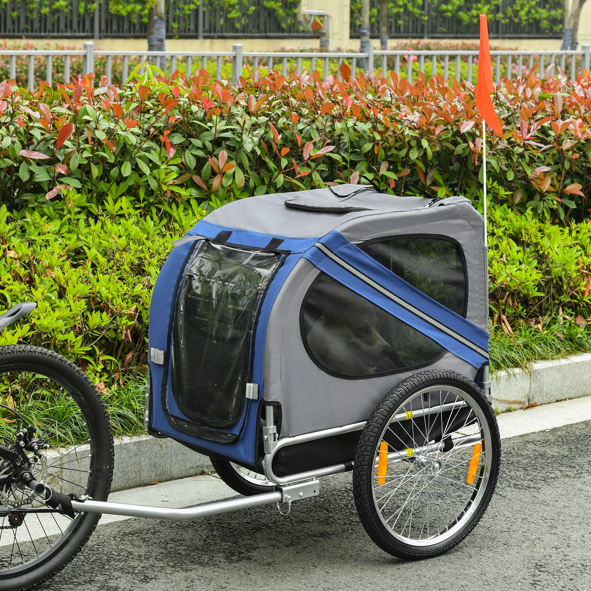 Dog Bike Trailer Pet Cart Bicycle Wagon Cargo Carrier Attachment for Travel with 3 Entrances Large Wheels for Off-Road & Mesh Screen, Blue