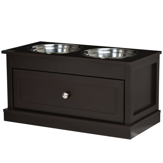 Elevated Dog Bowls with Storage Drawer, Raised Dog Bowls with Stand, 2 Stainless Steel Bowls for Large Dogs, Coffee