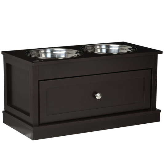 Elevated Dog Bowls with Storage Drawer, Raised Dog Bowls with Stand, 2 Stainless Steel Bowls for Large Dogs, Coffee
