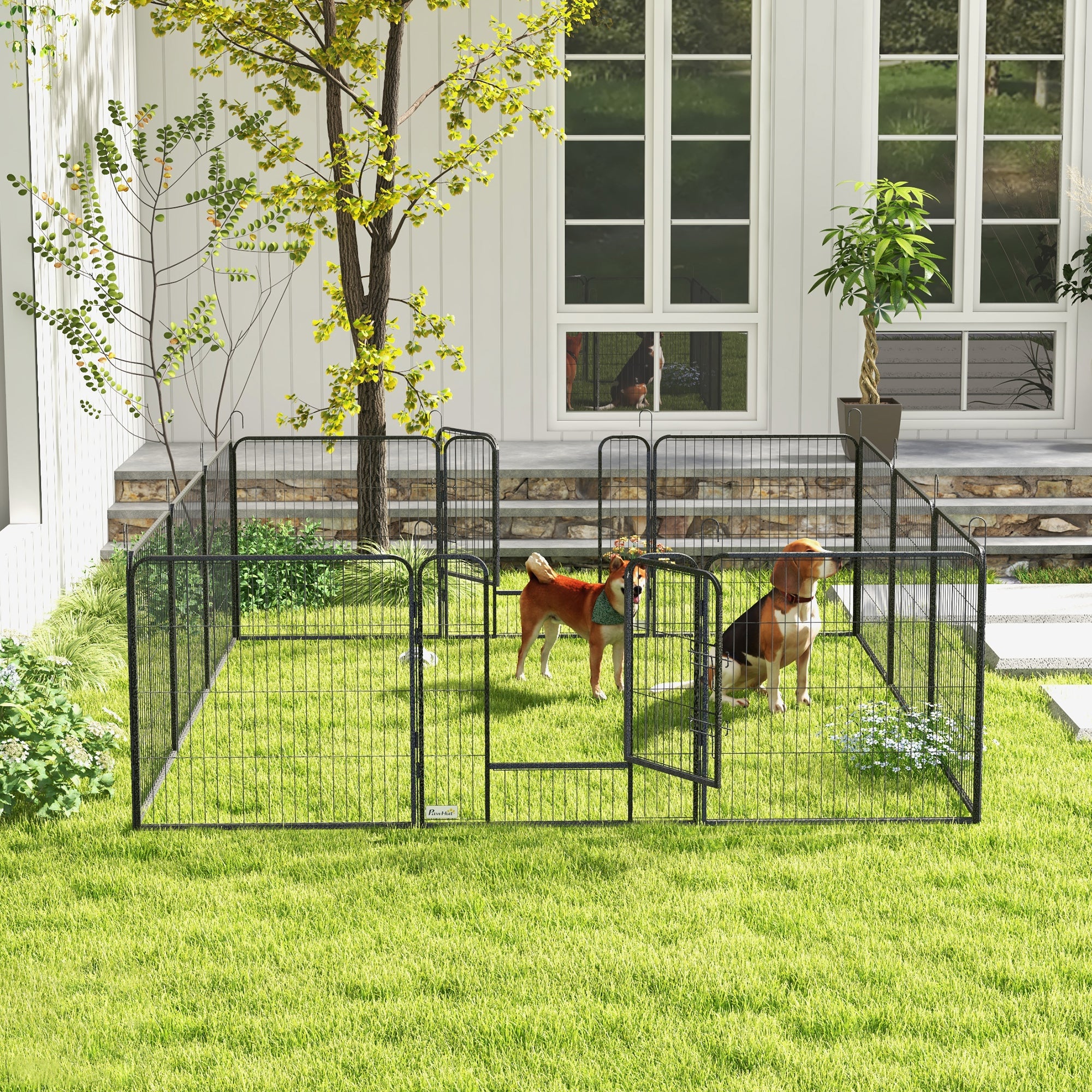 Dog Playpen, Wide 31.5"W Heavy-Duty Metal Puppy Play Pen, Pet Exercise Fences for Outside and Indoor, DIY Design with Door for Medium Dogs, 12 Panels, 31.5"H