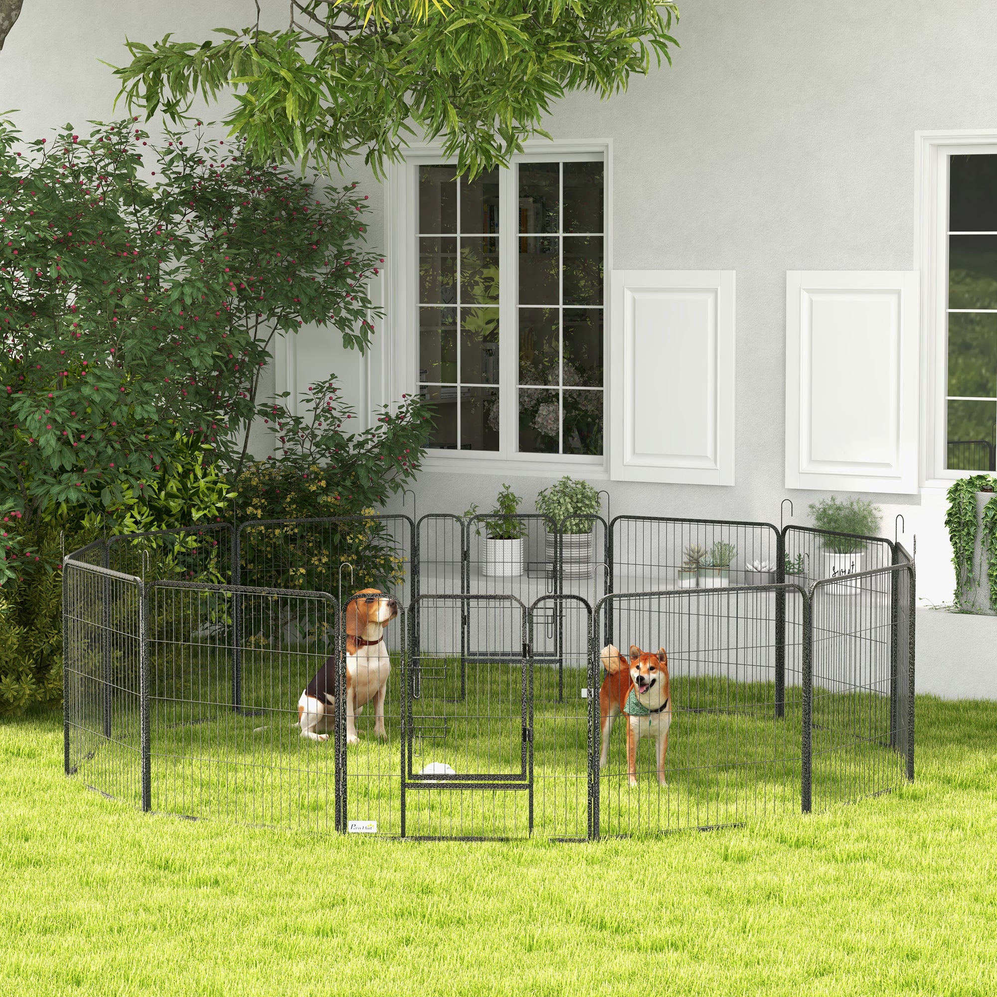 Dog Playpen, Wide 31.5"W Heavy-Duty Metal Puppy Play Pen, Pet Exercise Fences for Outside and Indoor, DIY Design with Door for Medium Dogs, 12 Panels, 31.5"H