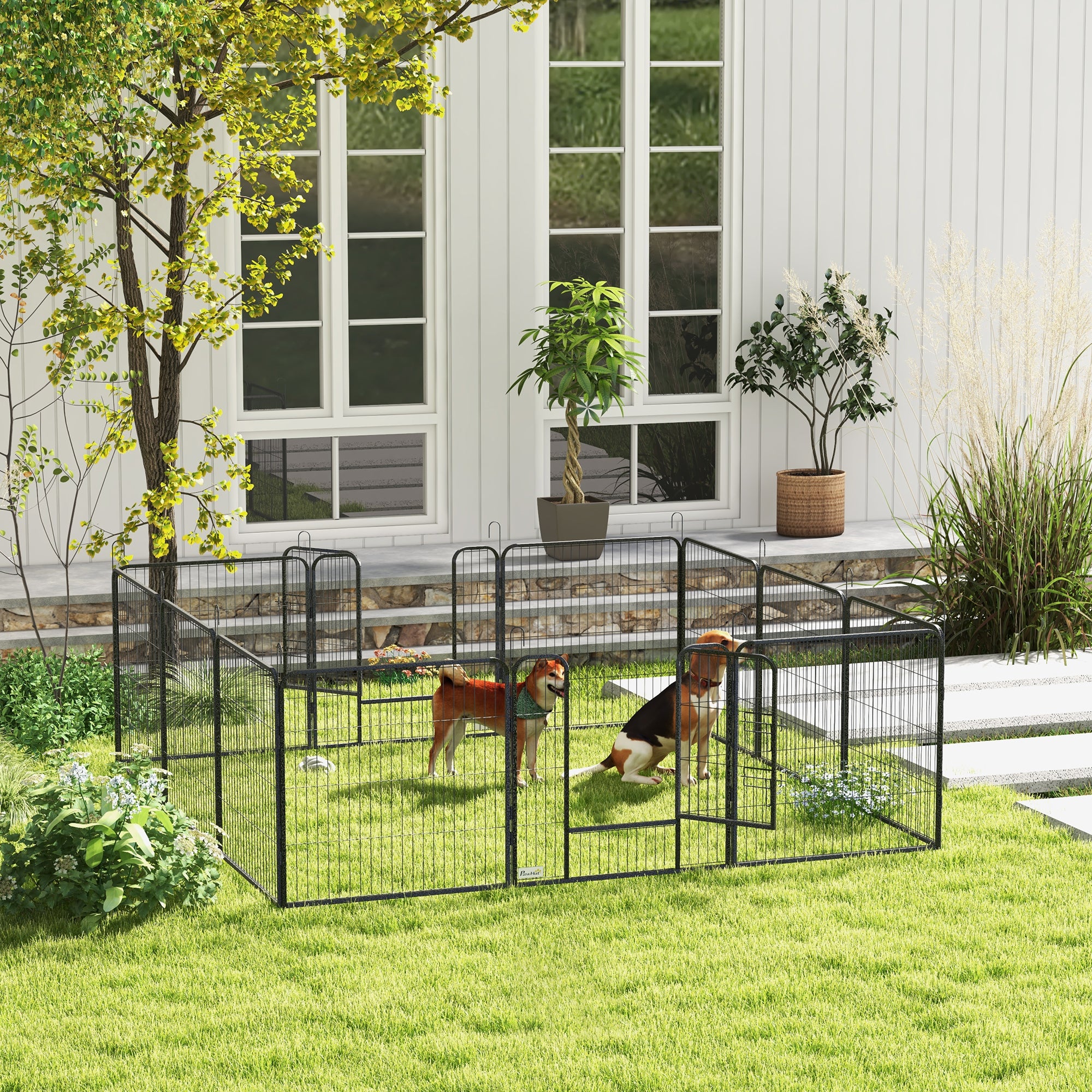 Dog Playpen, Wide 31.5"W Heavy-Duty Metal Puppy Play Pen, Pet Exercise Fences for Outside and Indoor, DIY Design with Door for Medium Dogs, 12 Panels, 31.5"H