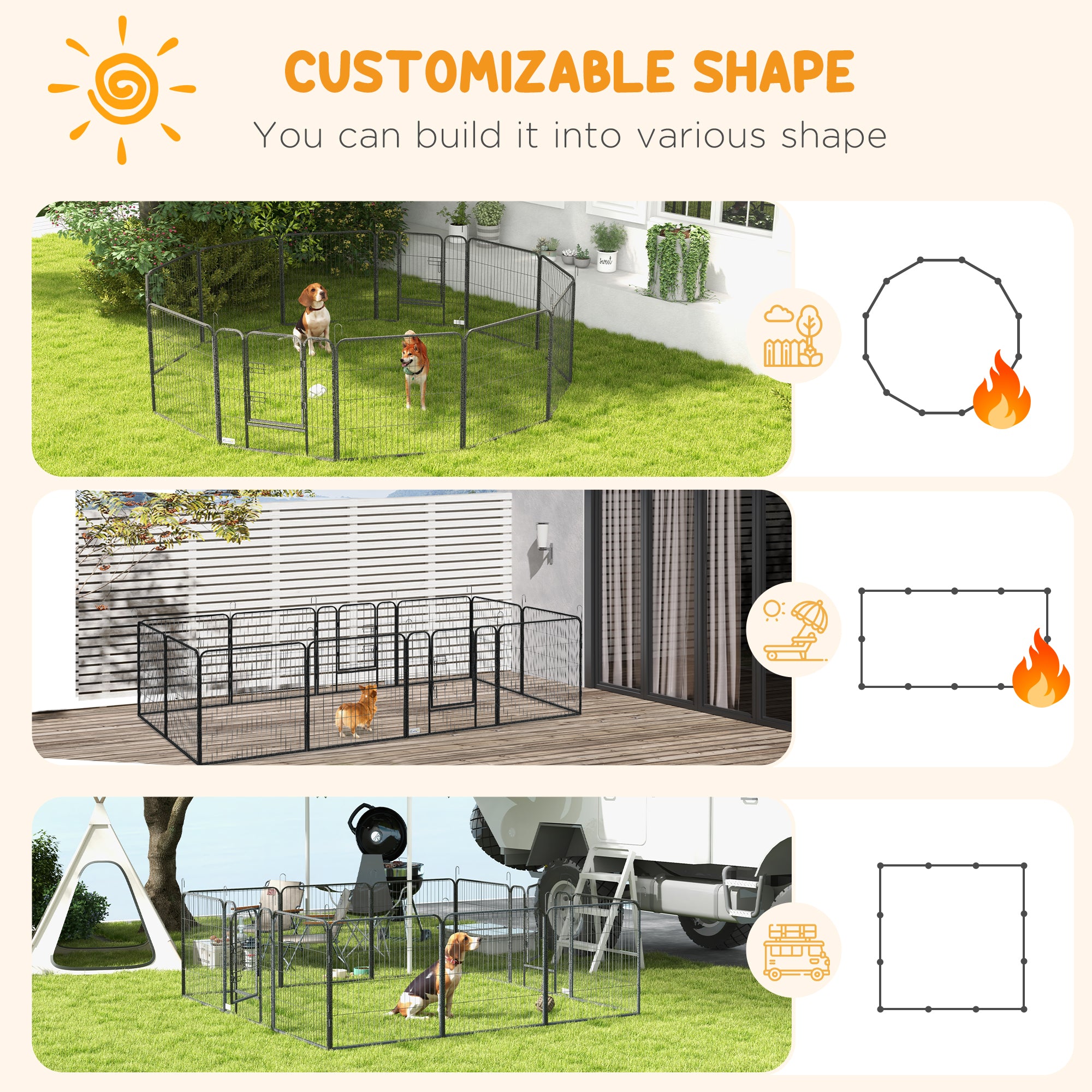Dog Playpen, Wide 31.5"W Heavy-Duty Metal Puppy Play Pen, Pet Exercise Fences for Outside and Indoor, DIY Design with Door for Medium Dogs, 12 Panels, 31.5"H