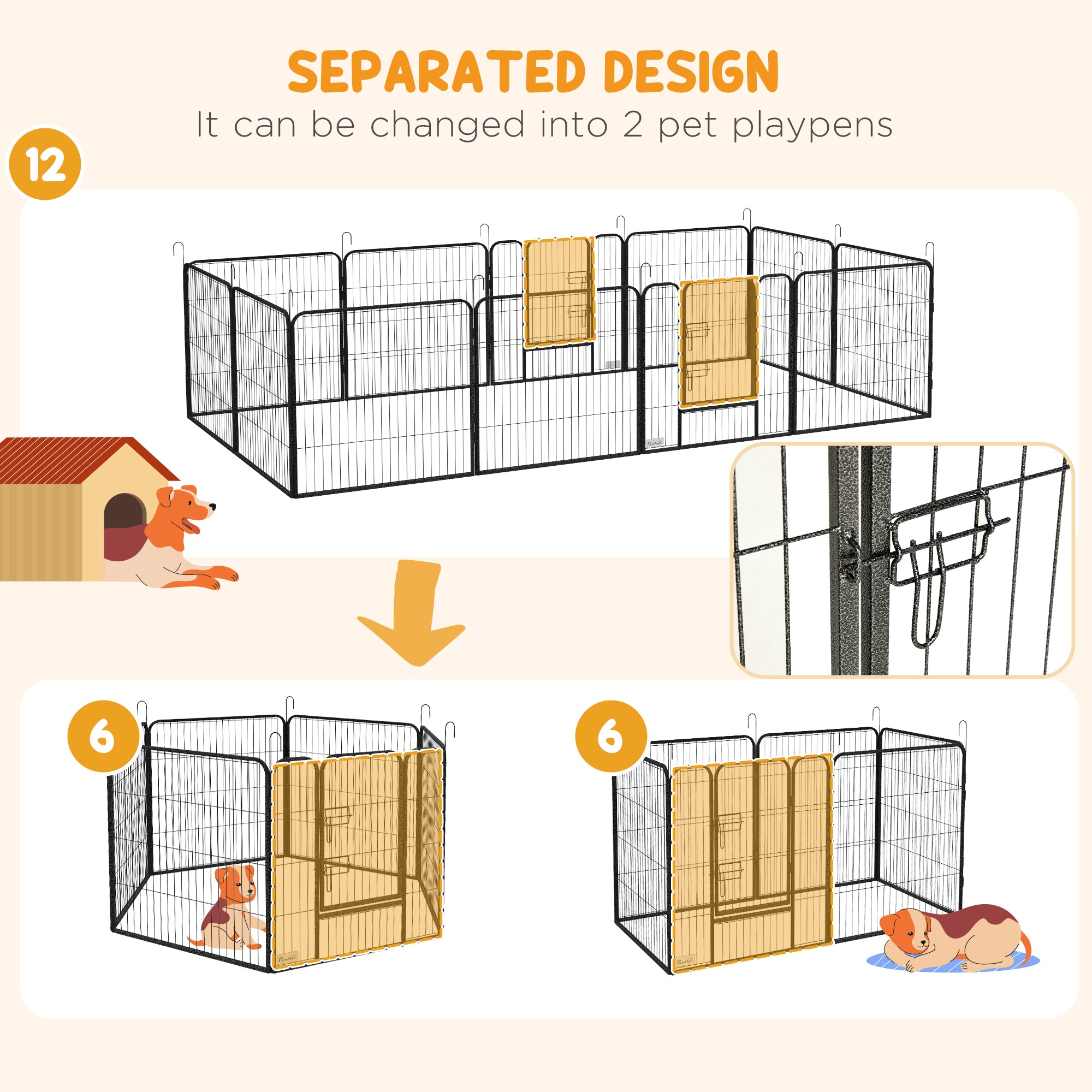 Dog Playpen, Wide 31.5"W Heavy-Duty Metal Puppy Play Pen, Pet Exercise Fences for Outside and Indoor, DIY Design with Door for Medium Dogs, 12 Panels, 31.5"H