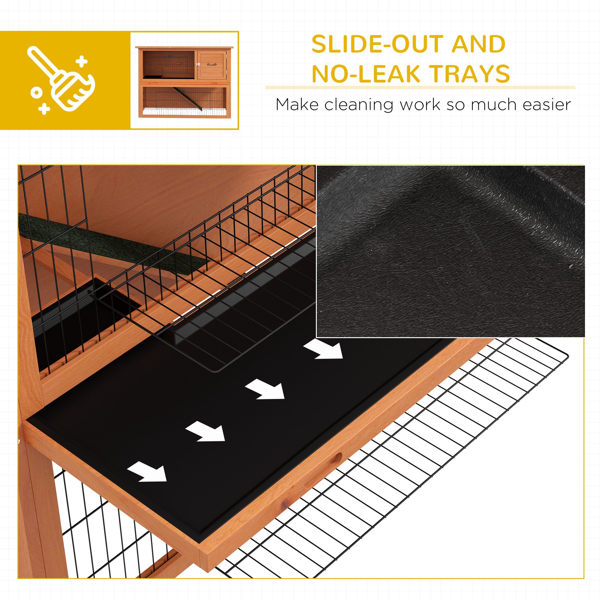 Rabbit Hutch Guinea Pig Hutch Wooden with No-Leak Tray, Asphalt Roof, Antiseptic Wood Outdoor for 1-2 Rabbits 120 x 50 x 92cm - Orange
