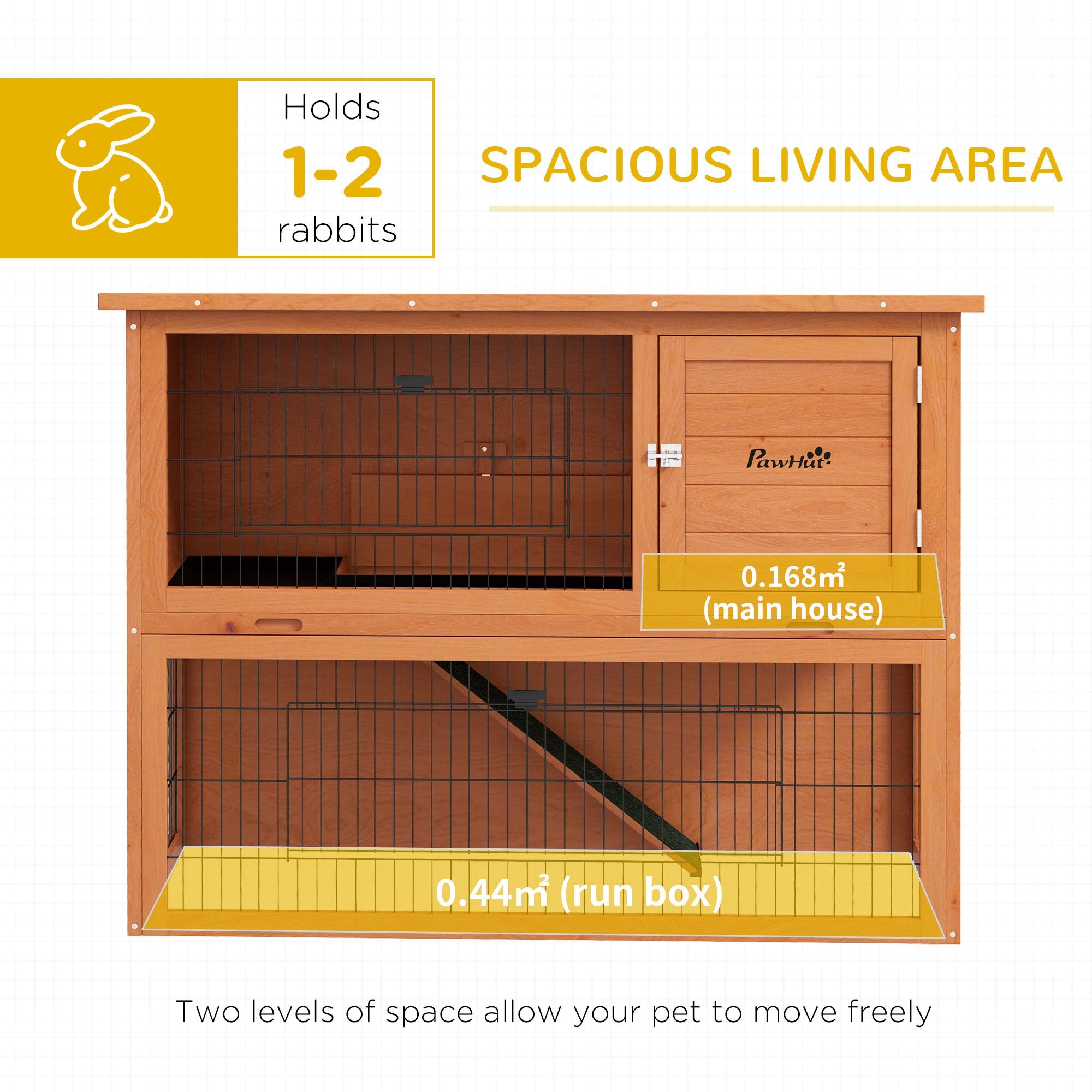 Rabbit Hutch Guinea Pig Hutch Wooden with No-Leak Tray, Asphalt Roof, Antiseptic Wood Outdoor for 1-2 Rabbits 120 x 50 x 92cm - Orange