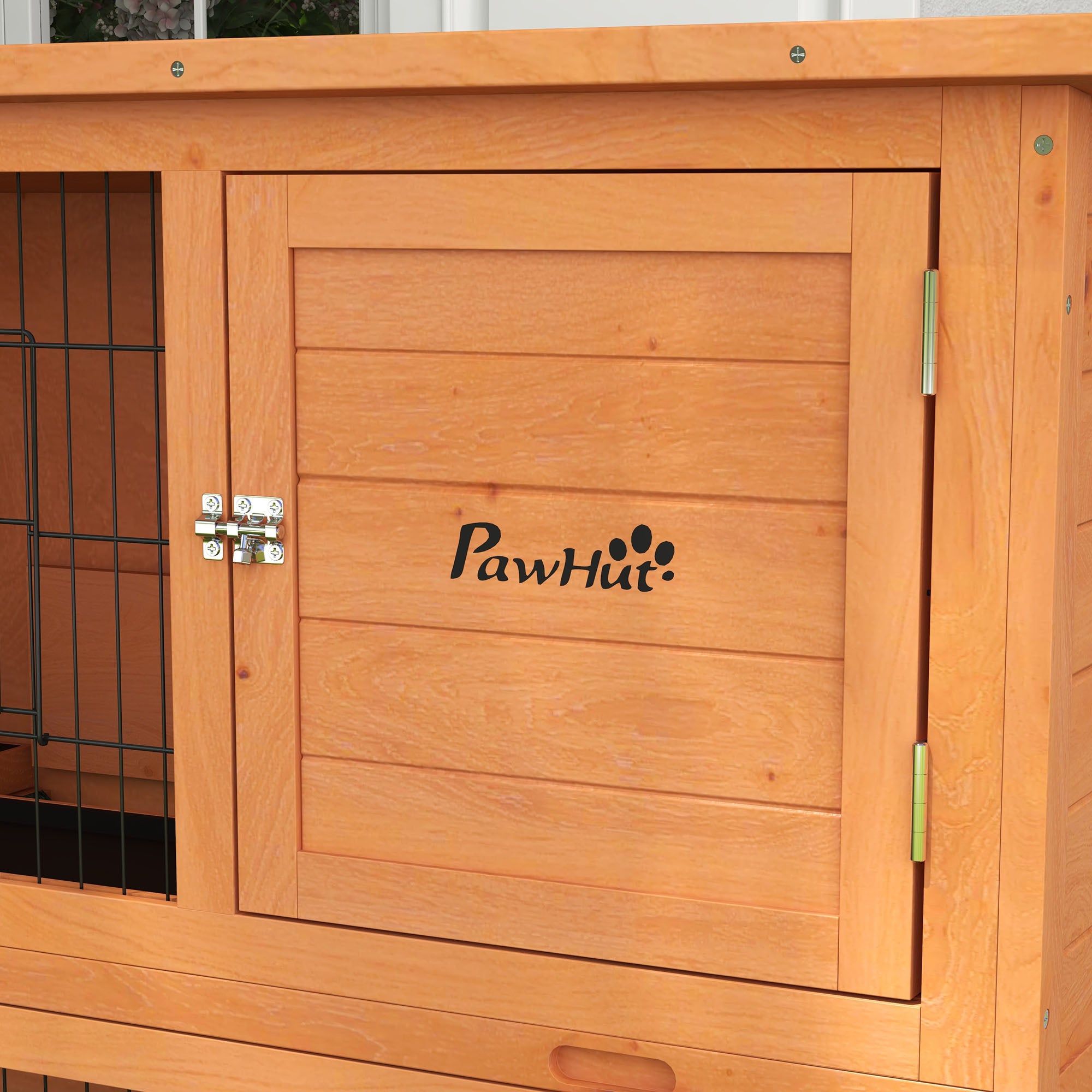 Rabbit Hutch Guinea Pig Hutch Wooden with No-Leak Tray, Asphalt Roof, Antiseptic Wood Outdoor for 1-2 Rabbits 120 x 50 x 92cm - Orange