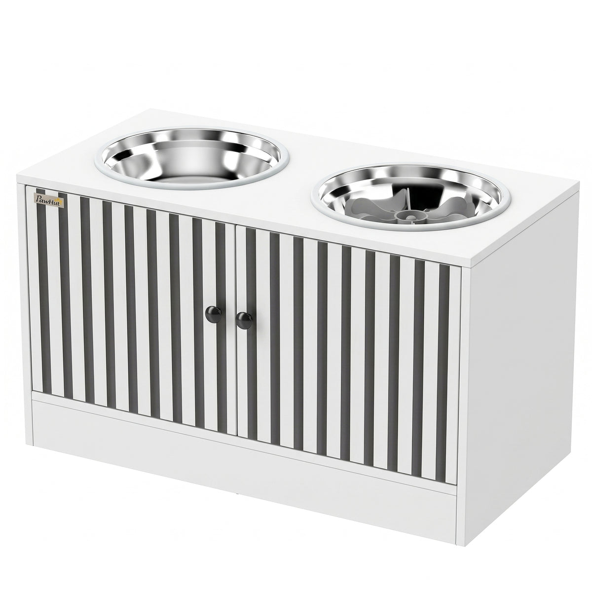 Elevated Dog Bowls with Storage Cabinet, Raised Dog Bowl Stand, Pet Feeding Station with Slow Feeder & Non-Slip, for Large Pets, White