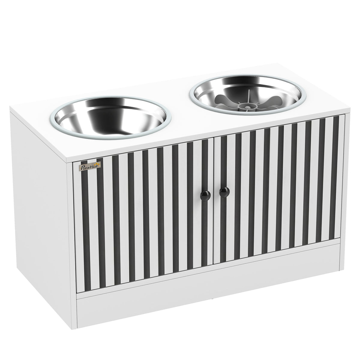 Elevated Dog Bowls with Storage Cabinet, Raised Dog Bowl Stand, Pet Feeding Station with Slow Feeder & Non-Slip, for Large Pets, White