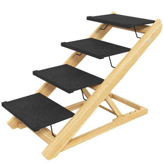 Dog Steps Dog Ramp, 4-Step Adjustable Height Pet Stairs for Large Sized Dogs, Foldable Dog Stairs for Bed Sofa, with Non-slip Surface