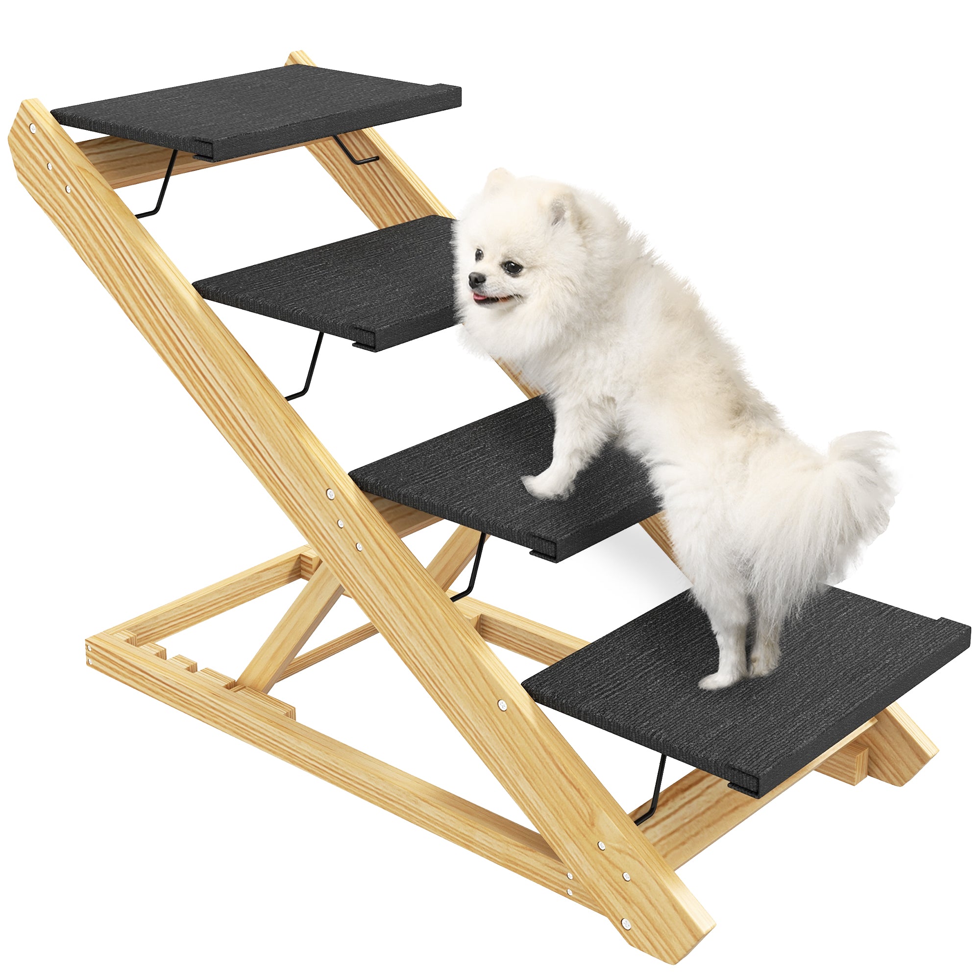 Dog Steps Dog Ramp, 4-Step Adjustable Height Pet Stairs for Large Sized Dogs, Foldable Dog Stairs for Bed Sofa, with Non-slip Surface