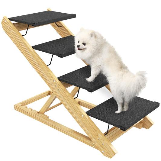 Dog Steps Dog Ramp, 4-Step Adjustable Height Pet Stairs for Large Sized Dogs, Foldable Dog Stairs for Bed Sofa, with Non-slip Surface