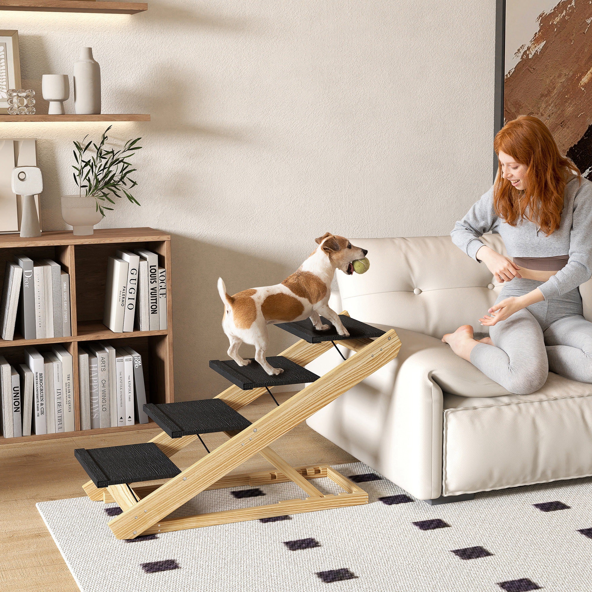 Dog Steps Dog Ramp, 4-Step Adjustable Height Pet Stairs for Large Sized Dogs, Foldable Dog Stairs for Bed Sofa, with Non-slip Surface