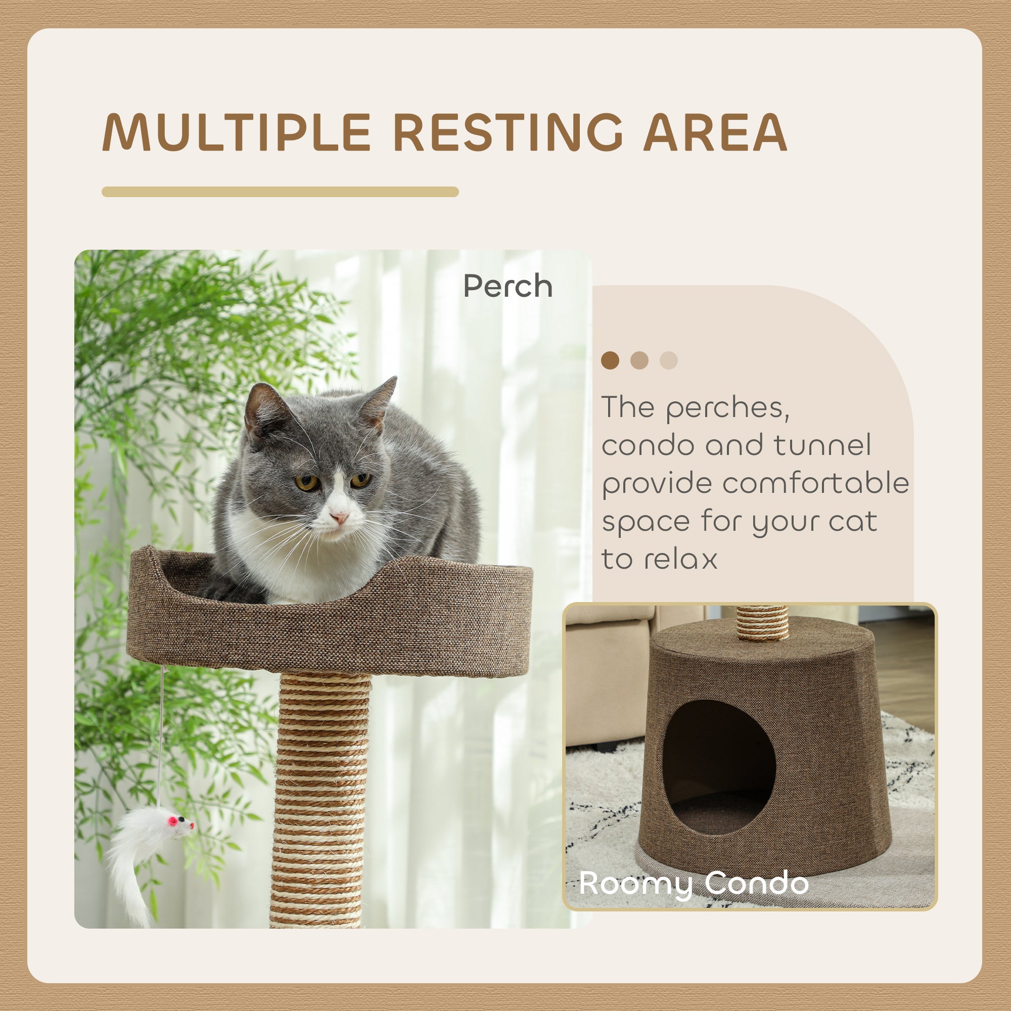 Scratching Cat Tree Post Climbing Kitten Pets Kitty Furniture with Toy, Brown