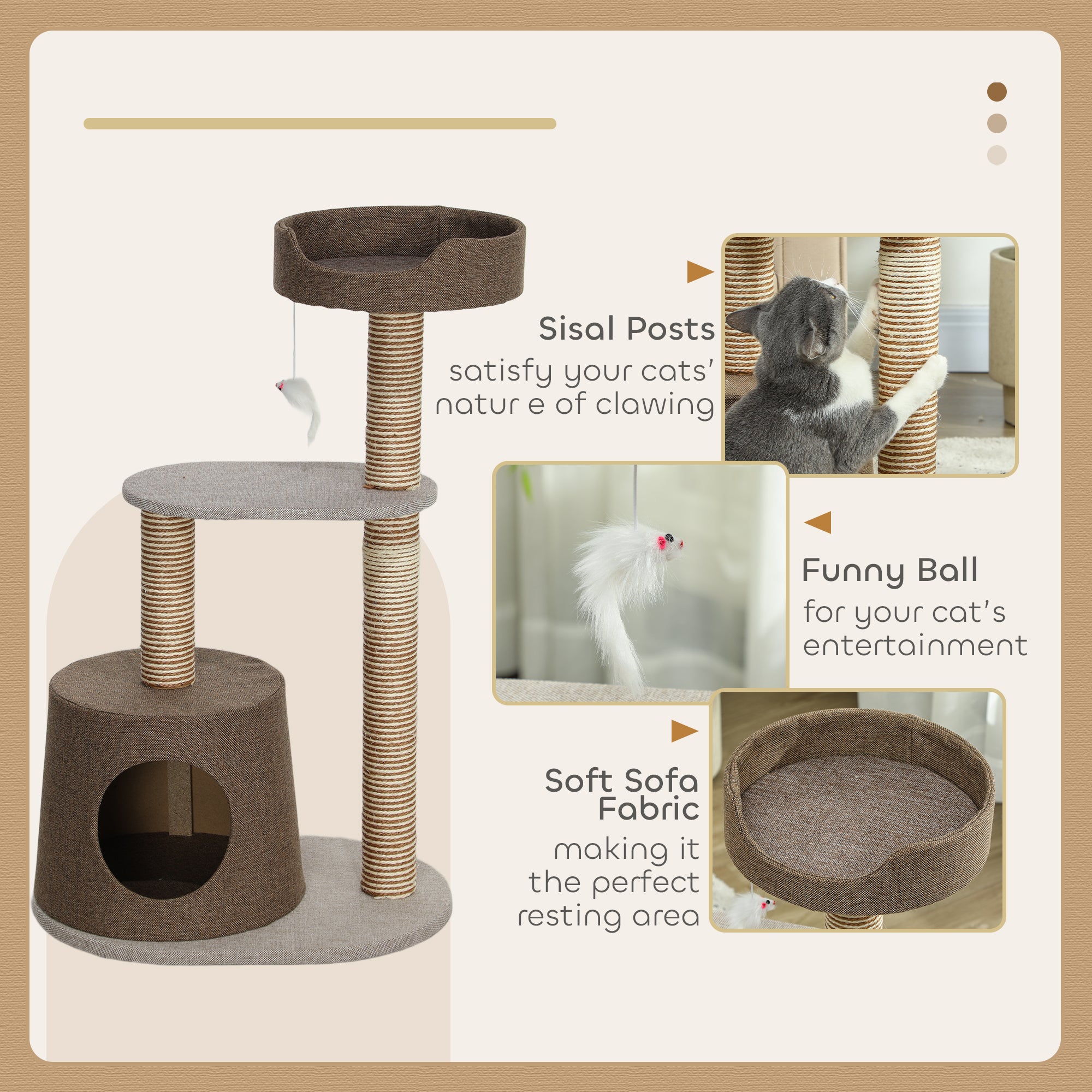 Scratching Cat Tree Post Climbing Kitten Pets Kitty Furniture with Toy, Brown