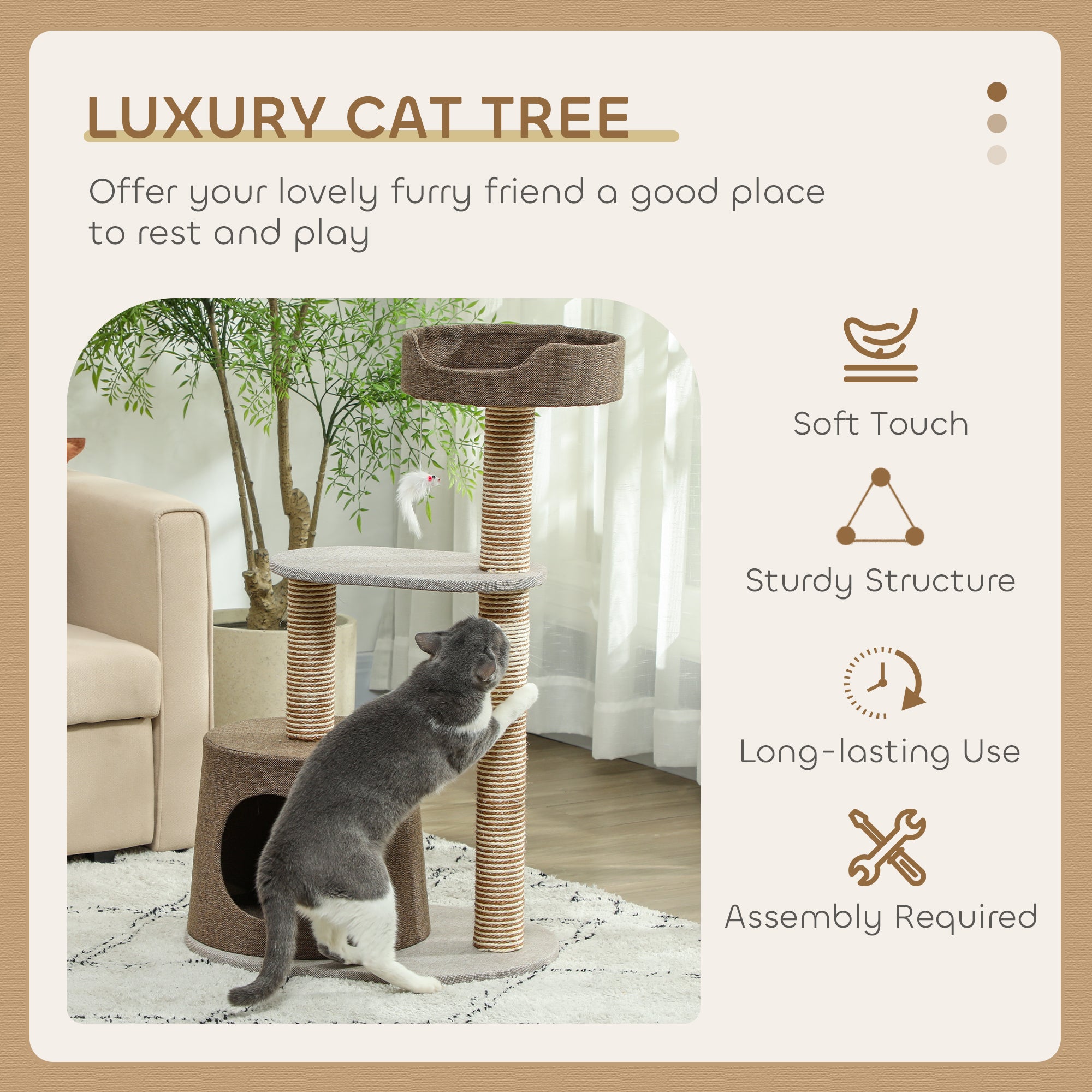 Scratching Cat Tree Post Climbing Kitten Pets Kitty Furniture with Toy, Brown
