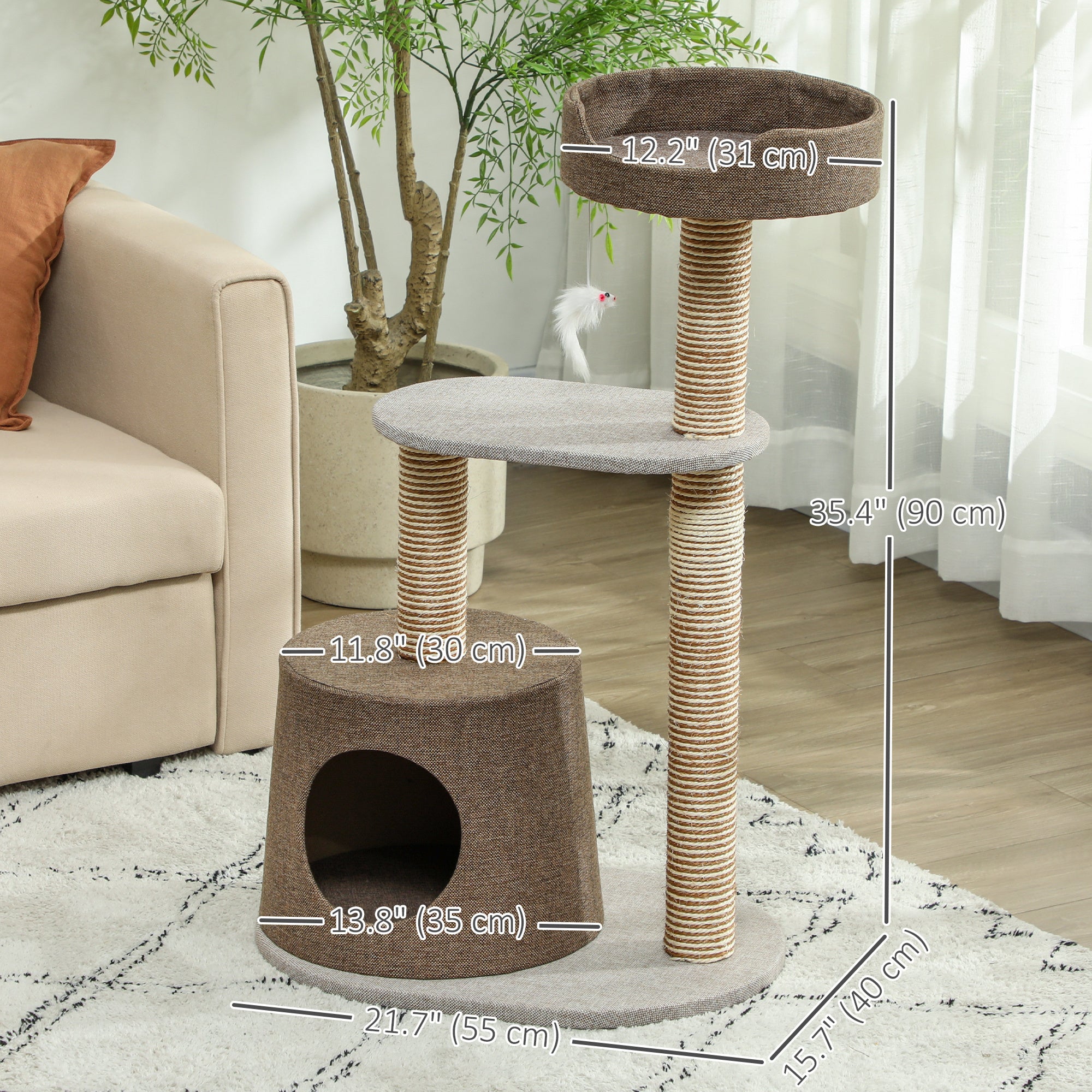 Scratching Cat Tree Post Climbing Kitten Pets Kitty Furniture with Toy, Brown