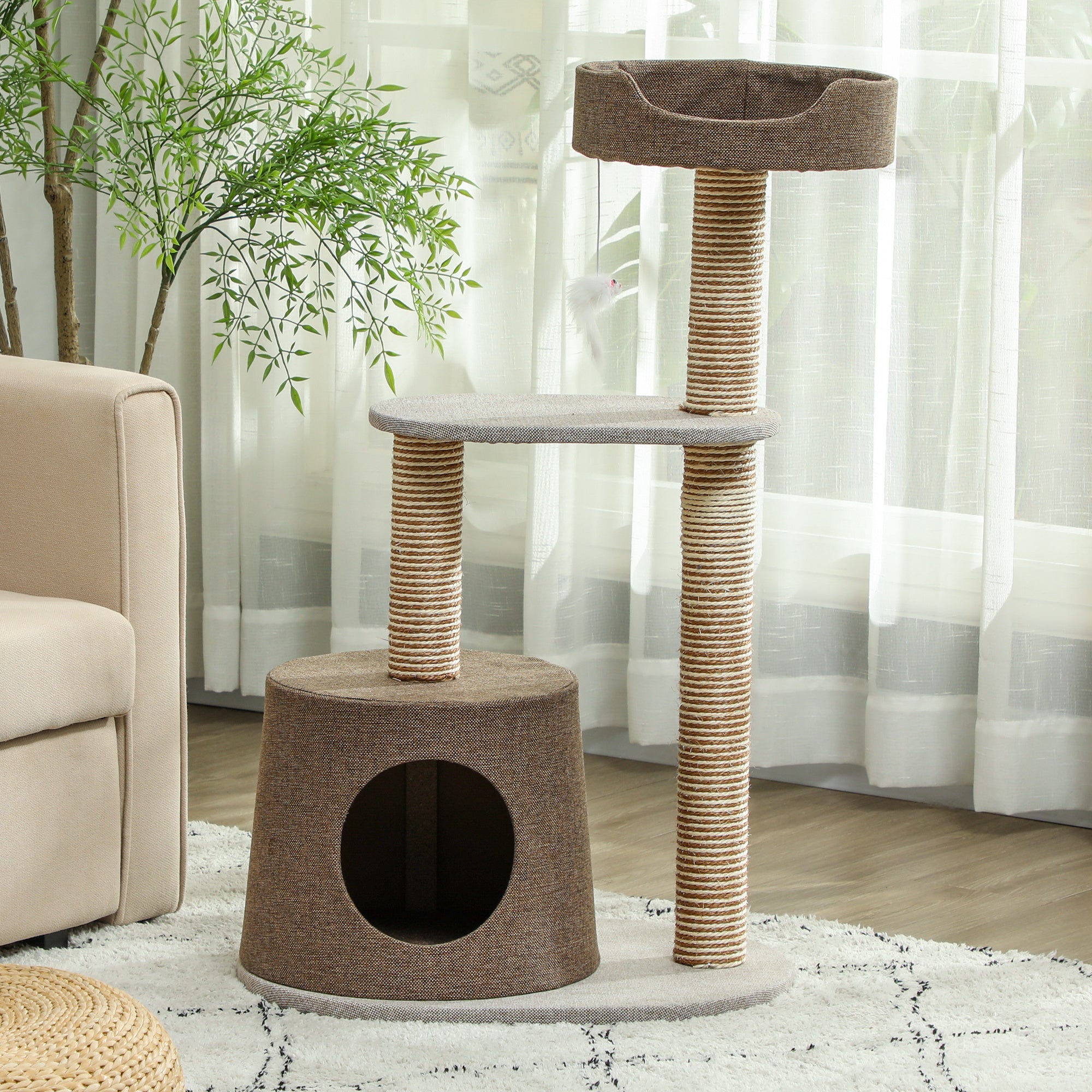 Scratching Cat Tree Post Climbing Kitten Pets Kitty Furniture with Toy, Brown