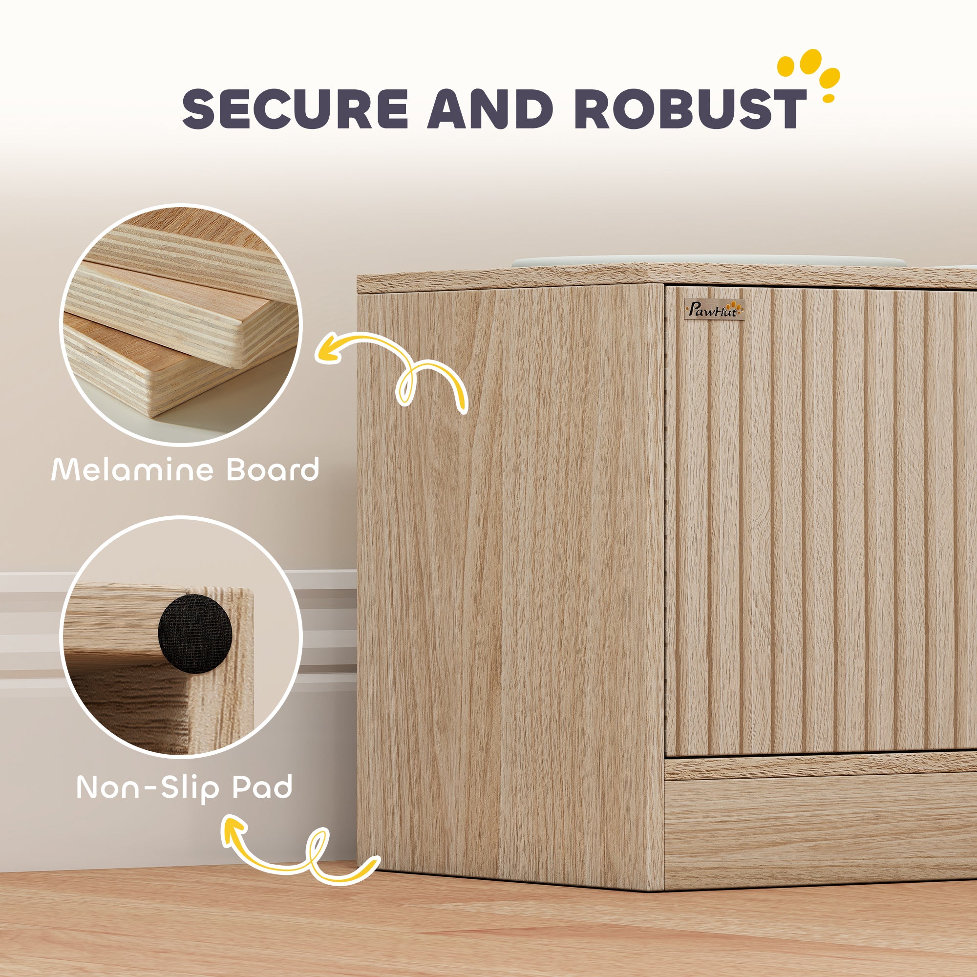 Elevated Dog Bowls with Storage Cabinet, Raised Dog Bowl Stand, Dog Feeding Station with Slow Feeder & Non-Slip, for Large Pets, Oak