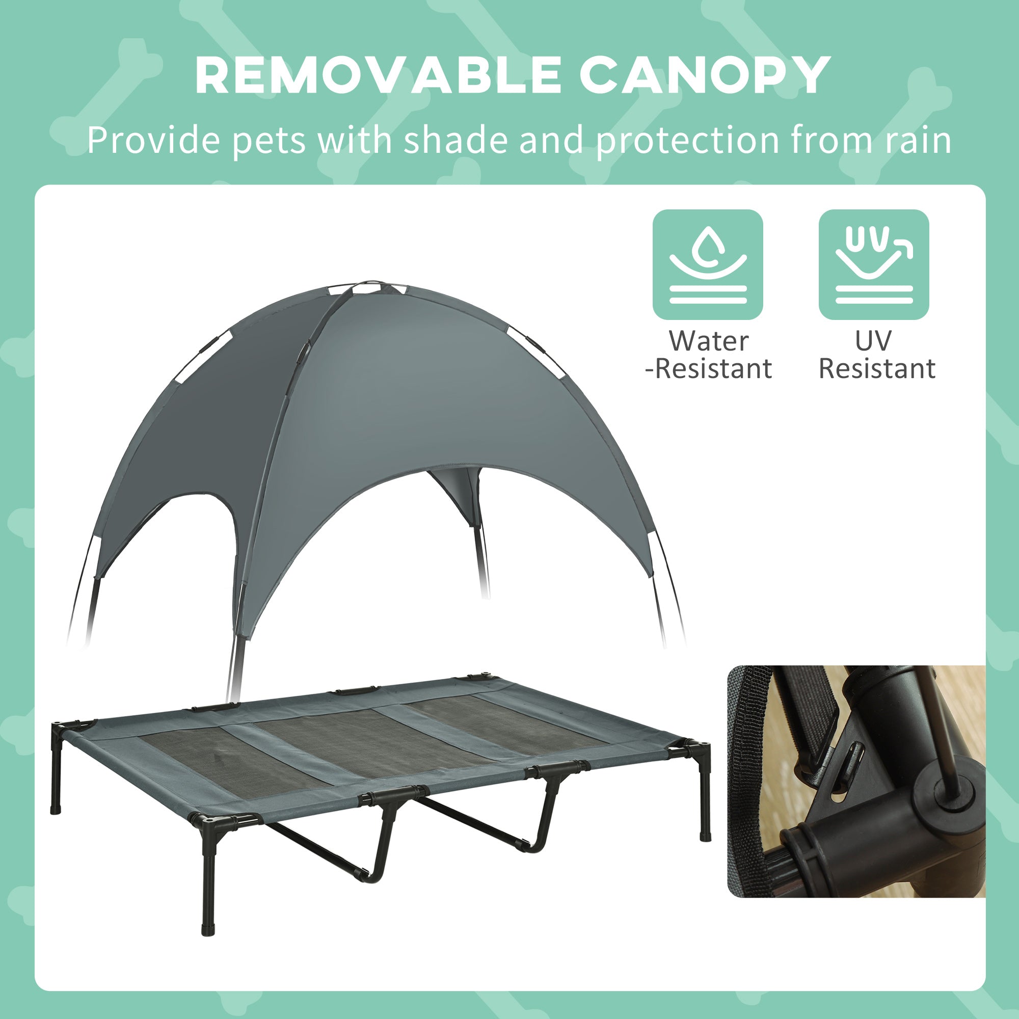 Raised Dog Bed Waterproof Elevated Pet Cot with Breathable Mesh UV Protection Canopy Grey, for XL Dogs, 122 x 92 x 108cm