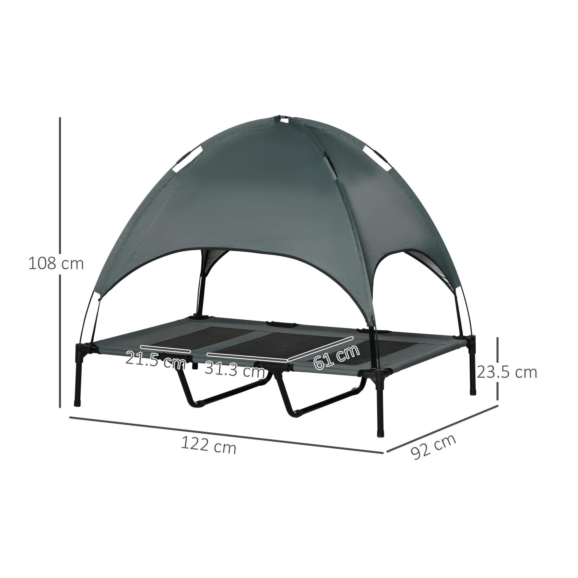 Raised Dog Bed Waterproof Elevated Pet Cot with Breathable Mesh UV Protection Canopy Grey, for XL Dogs, 122 x 92 x 108cm