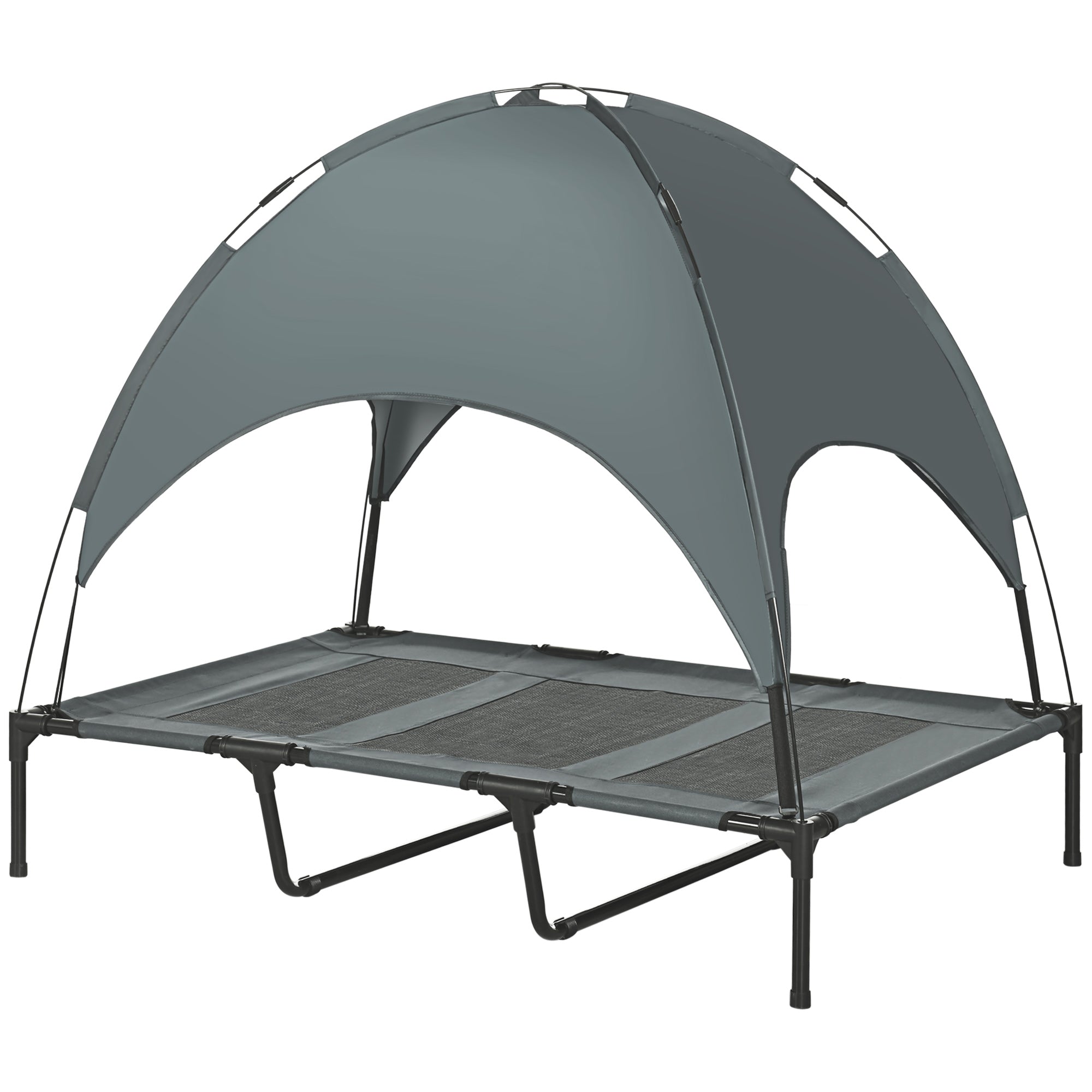 Raised Dog Bed Waterproof Elevated Pet Cot with Breathable Mesh UV Protection Canopy Grey, for XL Dogs, 122 x 92 x 108cm