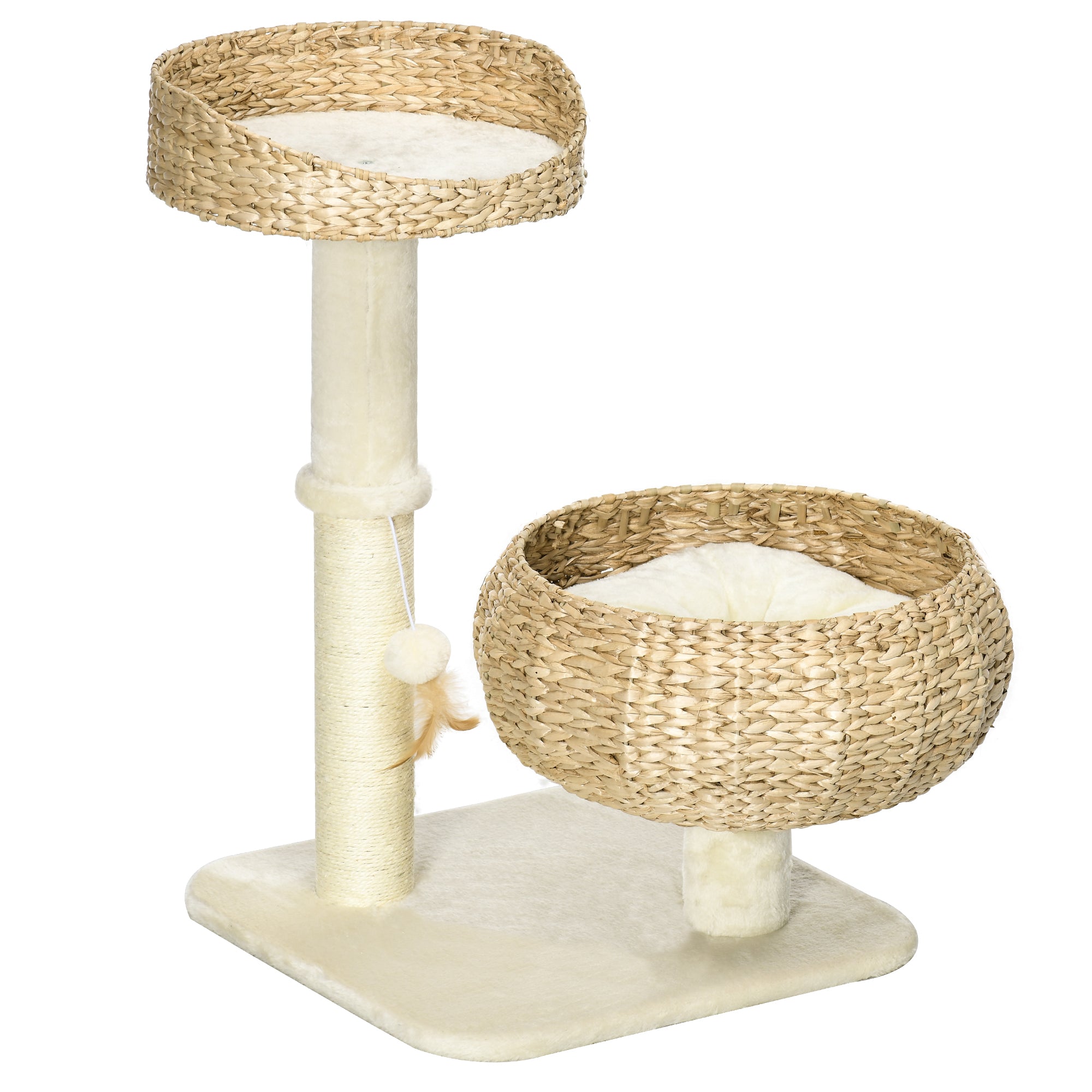 72cm Cat Tree with 2 Beds, Cat Tower with Scratching Post, Toy Ball for for Indoor Kittens - Beige