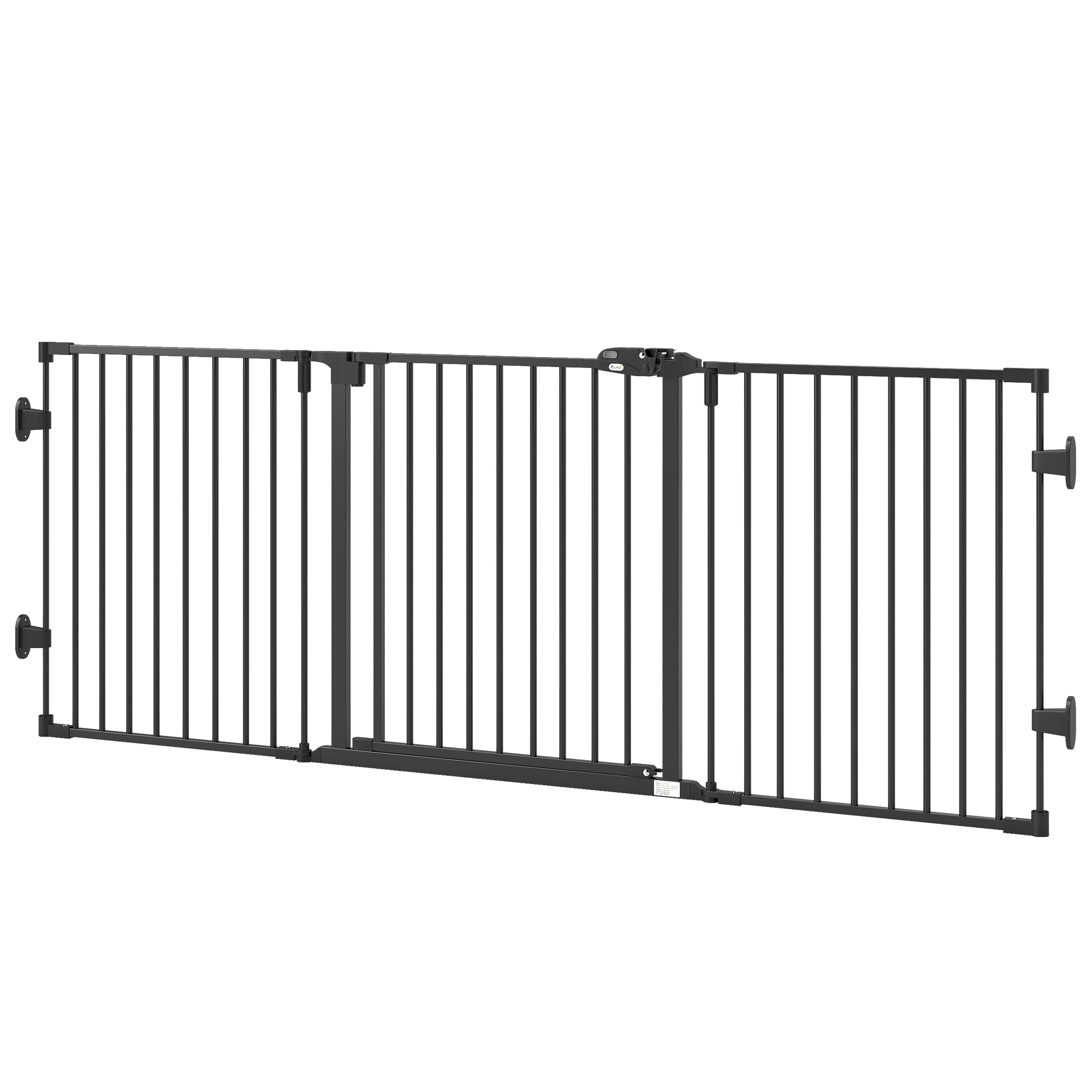 Foldable Dog Gate with Door, 3 Panel Metal Pet Gate for Stairs, Doorways, Hallways and Fireplace, Auto-Close Safety Gate, 202.5 x 76 cm, Black