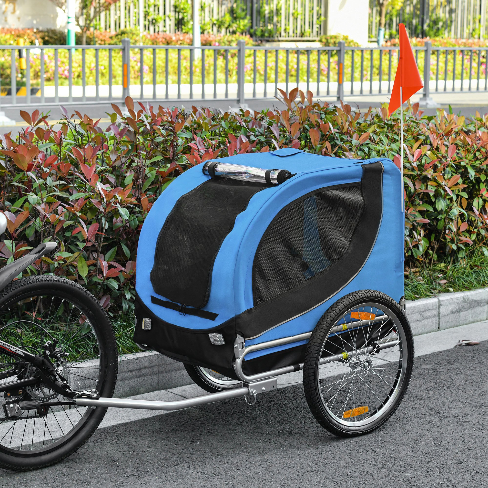 Steel Dog Bike Trailer Pet Cart Carrier for Bicycle Kit Water Resistant with Hitch Coupler Travel Black and Blue