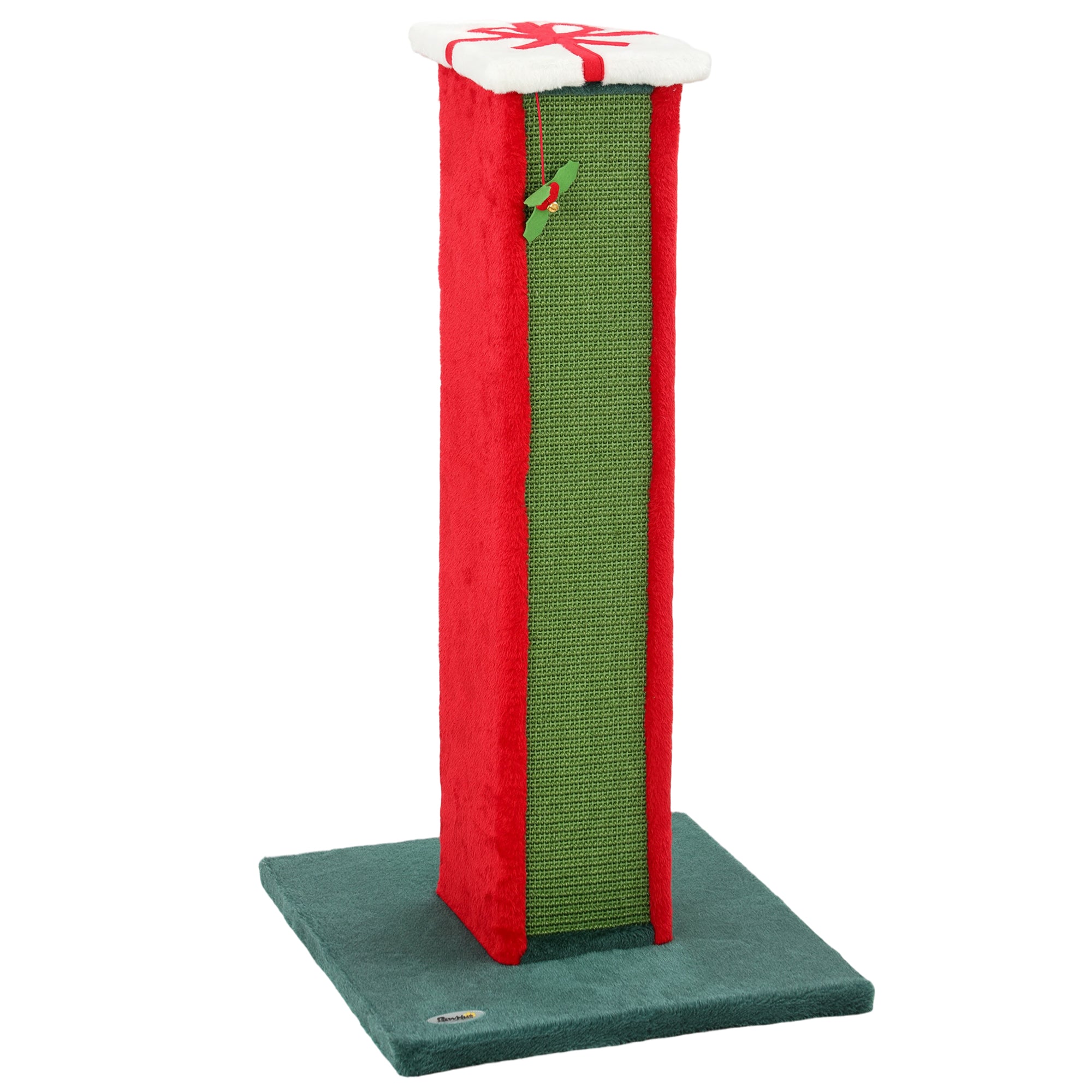 Cat Scratching Post for Indoor Cats, 81cm Tall Cat Scratcher with Sisal Rope, Hanging Bell Toy and Stable Base, Green and Red