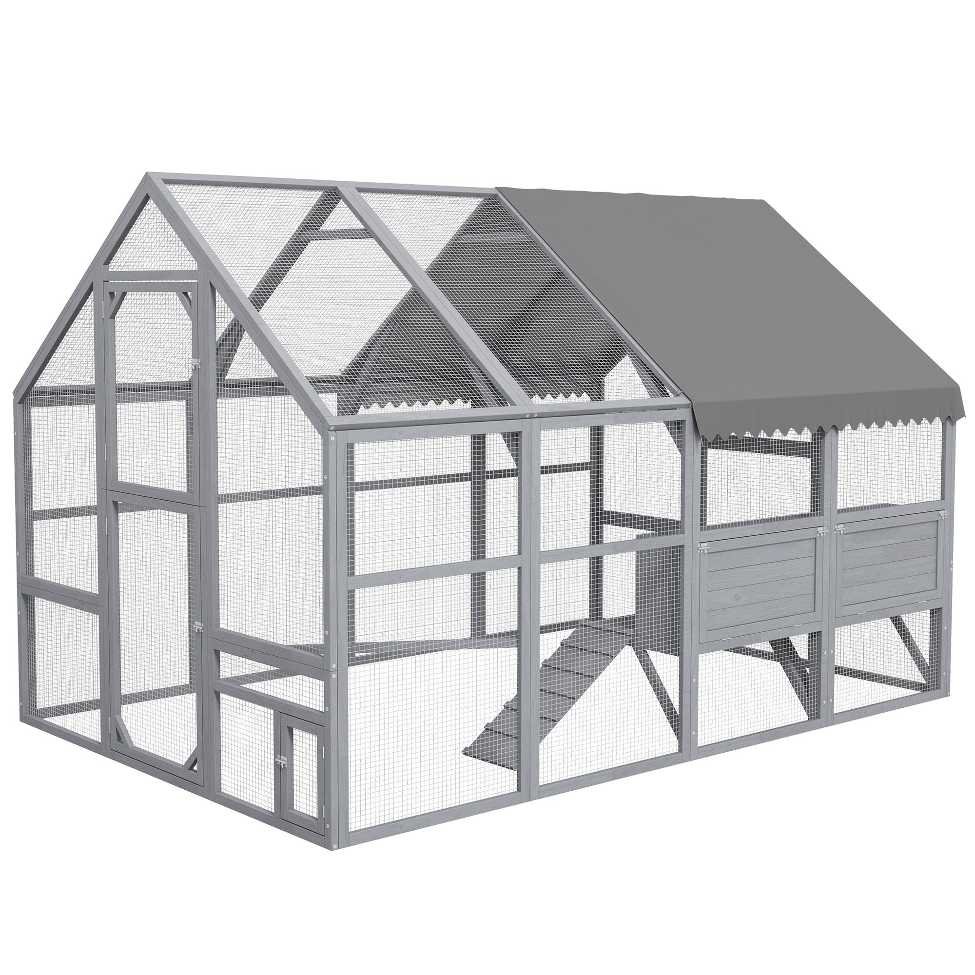 Large Chicken Run, Wooden Chicken Coop with Waterproof & Anti-UV Cover, Split Door, 4 Nesting Boxes, Roosting Bar, Walk-in Chicken Pen for 8-12 Chickens, for Backyard, Farm, 9' x 6' x 6'