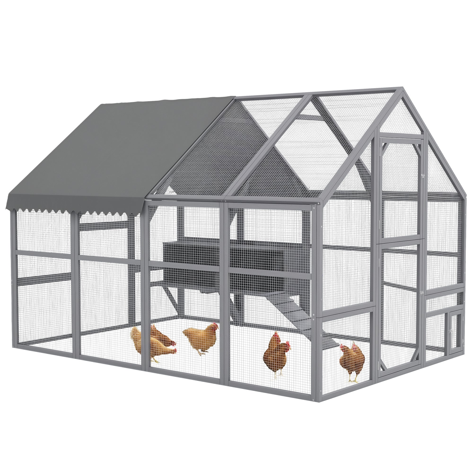 Large Chicken Run, Wooden Chicken Coop with Waterproof & Anti-UV Cover, Split Door, 4 Nesting Boxes, Roosting Bar, Walk-in Chicken Pen for 8-12 Chickens, for Backyard, Farm, 9' x 6' x 6'