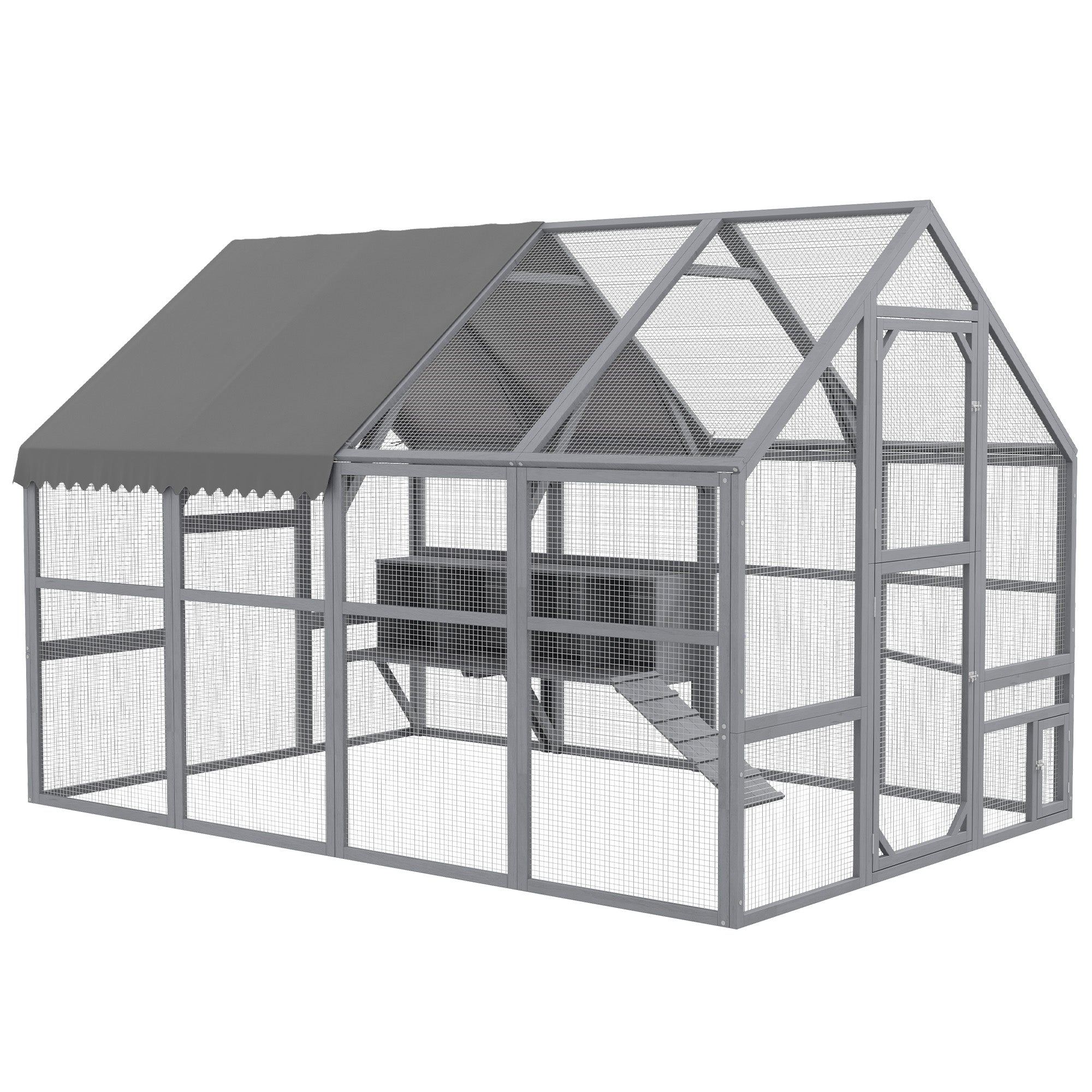 Large Chicken Run, Wooden Chicken Coop with Waterproof & Anti-UV Cover, Split Door, 4 Nesting Boxes, Roosting Bar, Walk-in Chicken Pen for 8-12 Chickens, for Backyard, Farm, 9' x 6' x 6'
