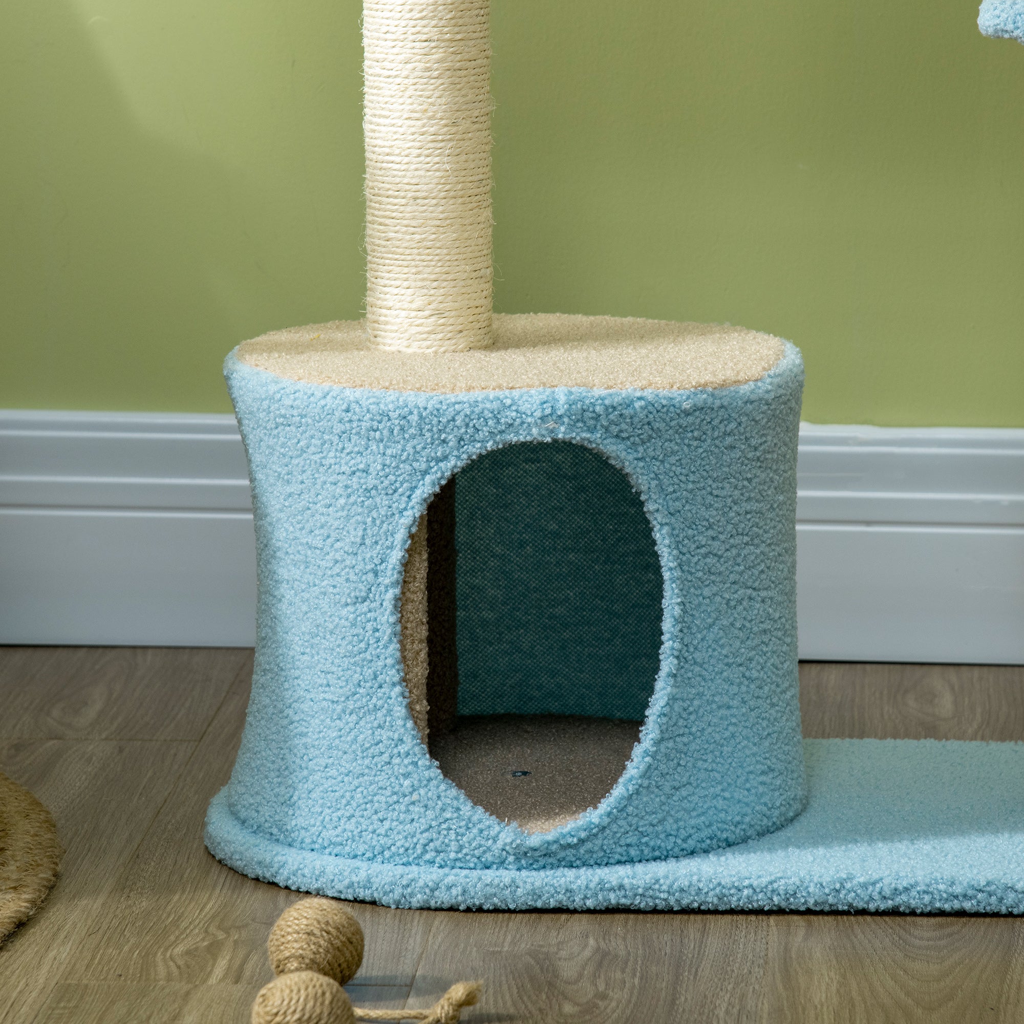 Moon Cute Cat Tree for Indoor Cats with Kitten Condo and Bed, Cat Tower with Scratching Post, Hanging Moon Shaped Toy, Star Platform, Blue