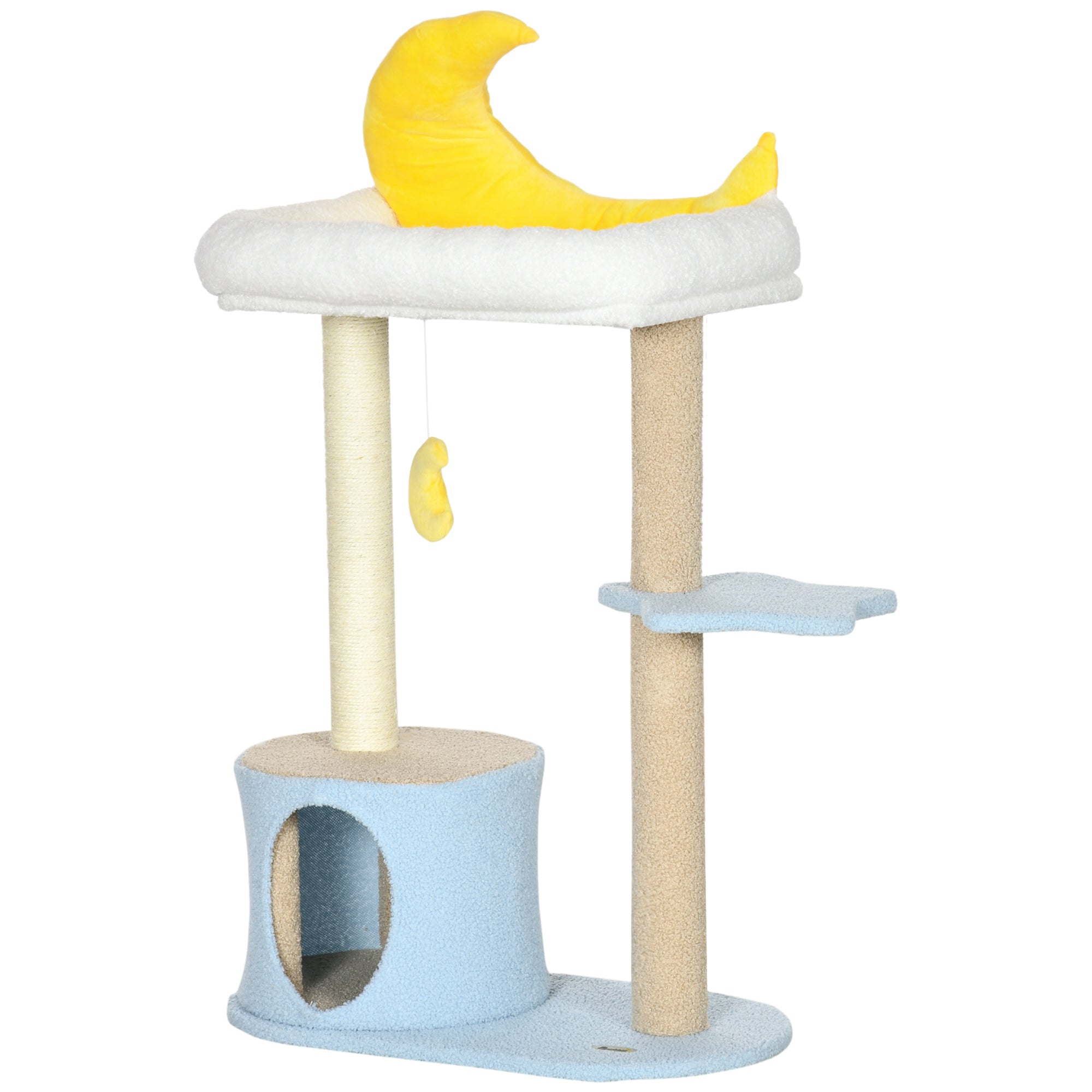 Moon Cute Cat Tree for Indoor Cats with Kitten Condo and Bed, Cat Tower with Scratching Post, Hanging Moon Shaped Toy, Star Platform, Blue