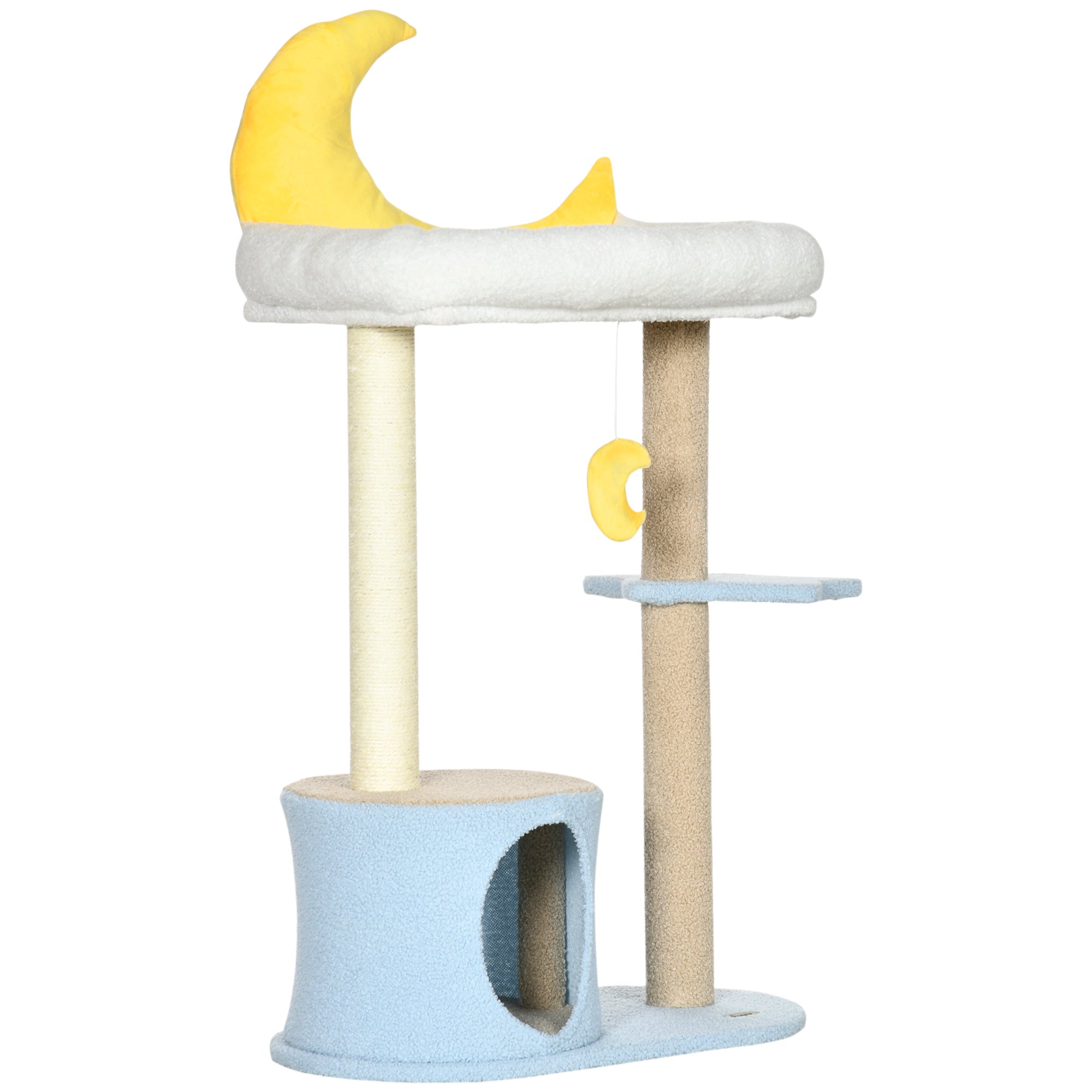 Moon Cute Cat Tree for Indoor Cats with Kitten Condo and Bed, Cat Tower with Scratching Post, Hanging Moon Shaped Toy, Star Platform, Blue