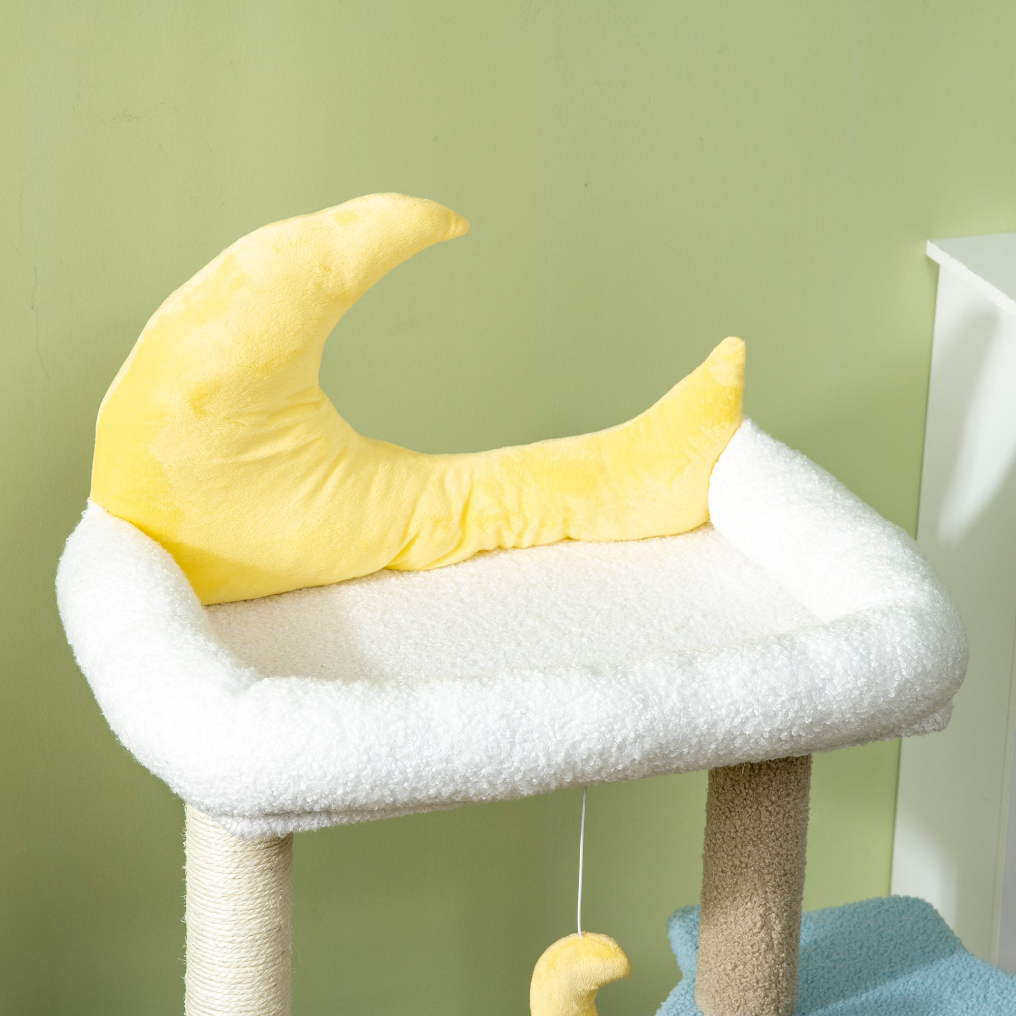 Moon Cute Cat Tree for Indoor Cats with Kitten Condo and Bed, Cat Tower with Scratching Post, Hanging Moon Shaped Toy, Star Platform, Blue