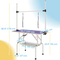 Charger l'image dans la visionneuse de la galerie, 43"L Dog Grooming Table, Pet Foldable Grooming Table with 8"- 32" Adjustable Arm, Two Nooses, Mesh Tray and Rubber Top for Large Medium Small Pets, Purple
