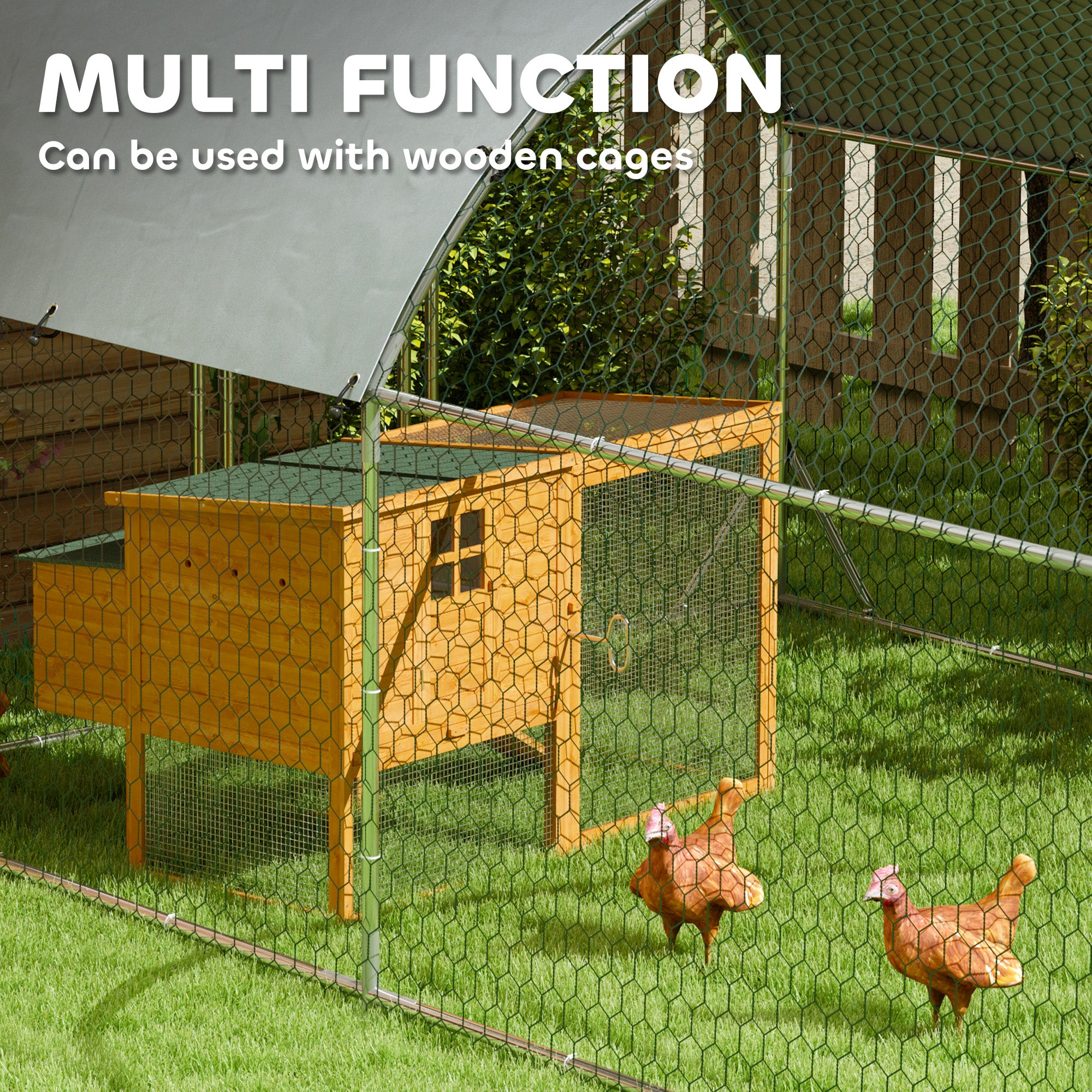 Large Chicken Coop Metal Chicken Run with Waterproof and Anti-UV Cover, Dome Shaped Walk in Fence Cage Hen House for Outdoor and Yard Farm Use, 1" Tube Diameter, 9.2' x 31.2' x 6.5'
