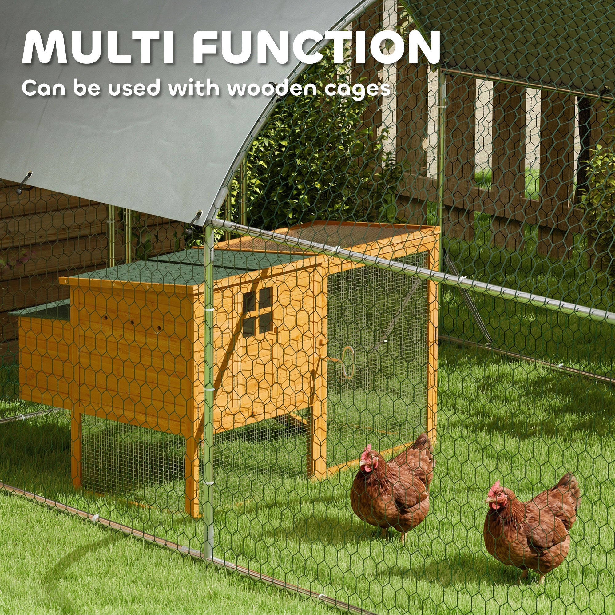 Chicken Run, Galvanized Large Metal Chicken Coop Cage, Walk-in Enclosure Poultry Hen Run House Playpen Rabbit Hutch with Dome Roof, Cover, 9.2' × 31.2' × 6.4', Silver