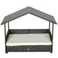 Load image into Gallery viewer, Rattan Dog House, Extendable Outdoor Wicker Dog Bed w/ Water-Resistant Roof, Removable Cushion, for Small and Medium Dogs - Cream White
