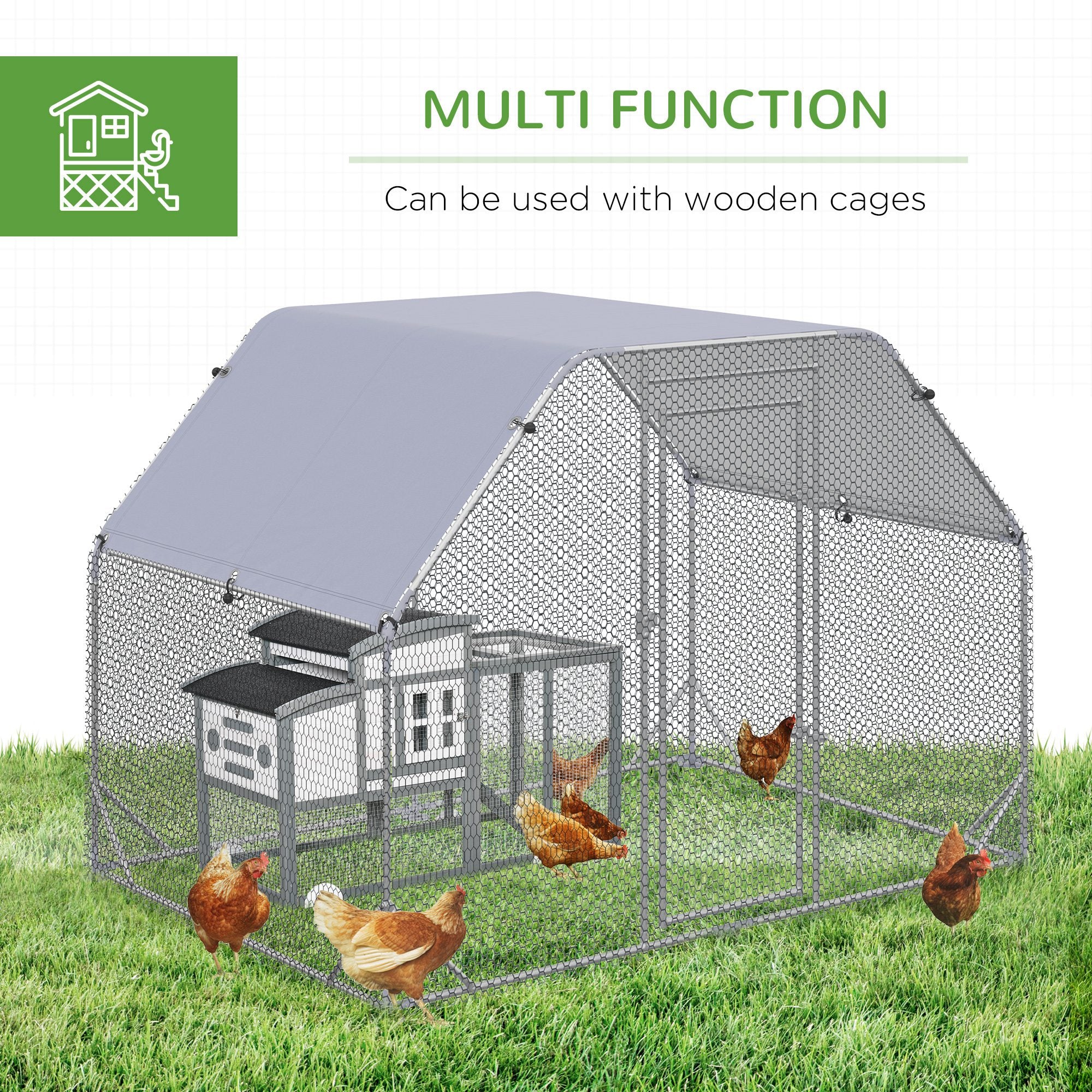 Galvanized Large Metal Chicken Coop Cage Walk-in Enclosure Poultry Hen Run House Playpen Rabbit Hutch with Cover for Outdoor Backyard 9.2' x 6.2' x 6.5' Silver